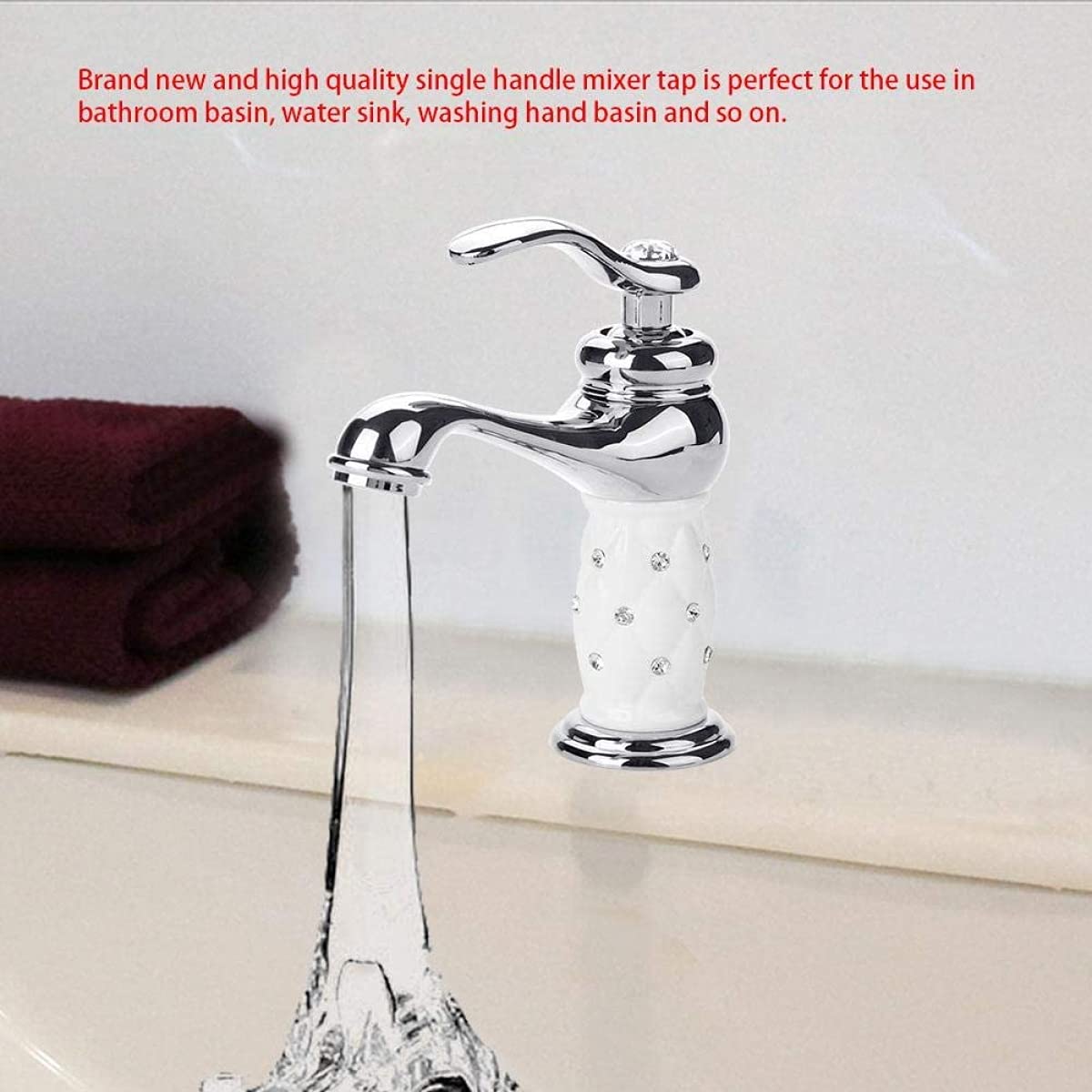 Grifo Monomando Monomando, Grifo Mezclador De Latón Macizo, Grifo De Agua Fría/Caliente con Adornos De Diamantes De Imitación para Grifo Mezclador De Lavabo
