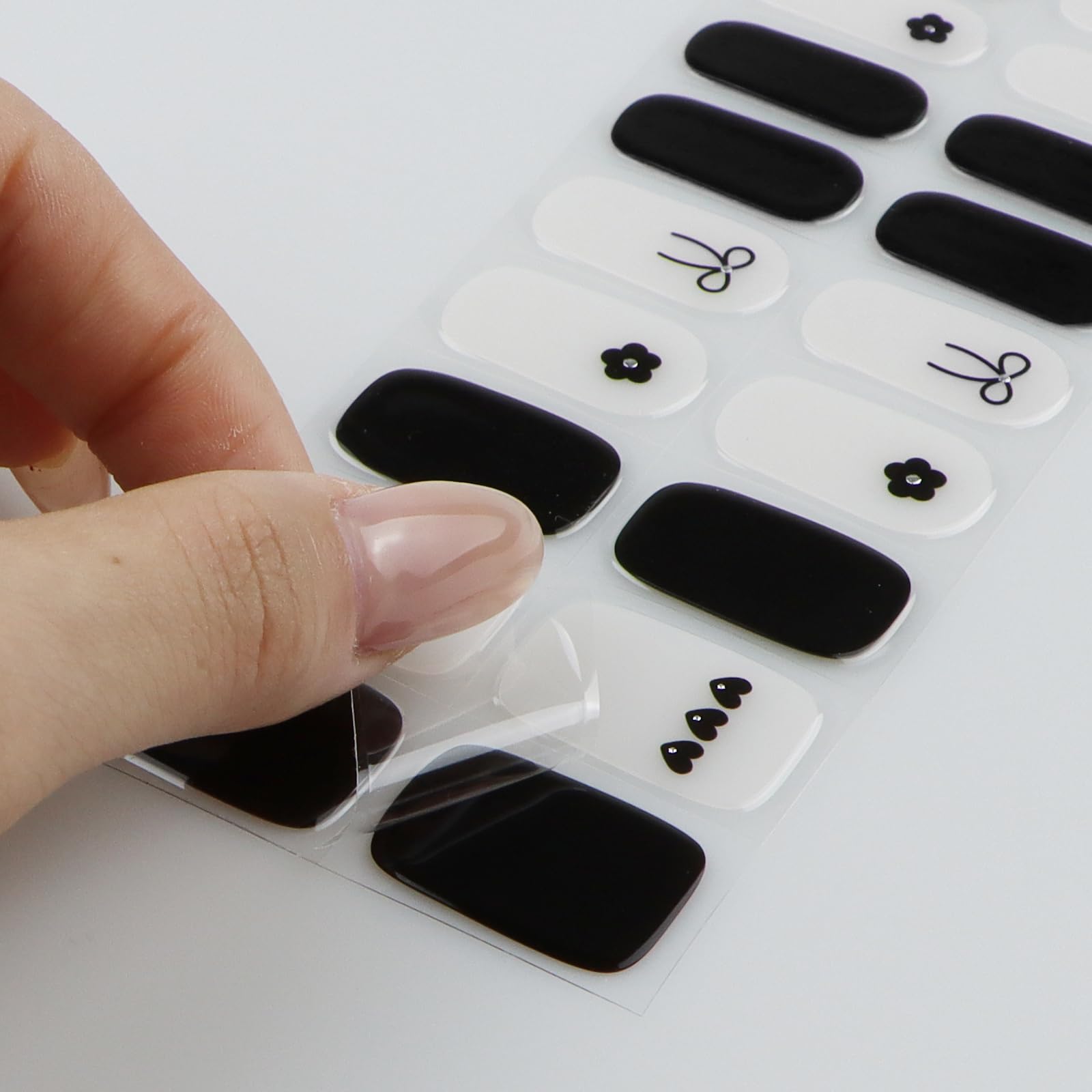 JMEOWIO UV Gel Nagelaufkleber – French Tip Mit Herz, 20 Stück Set