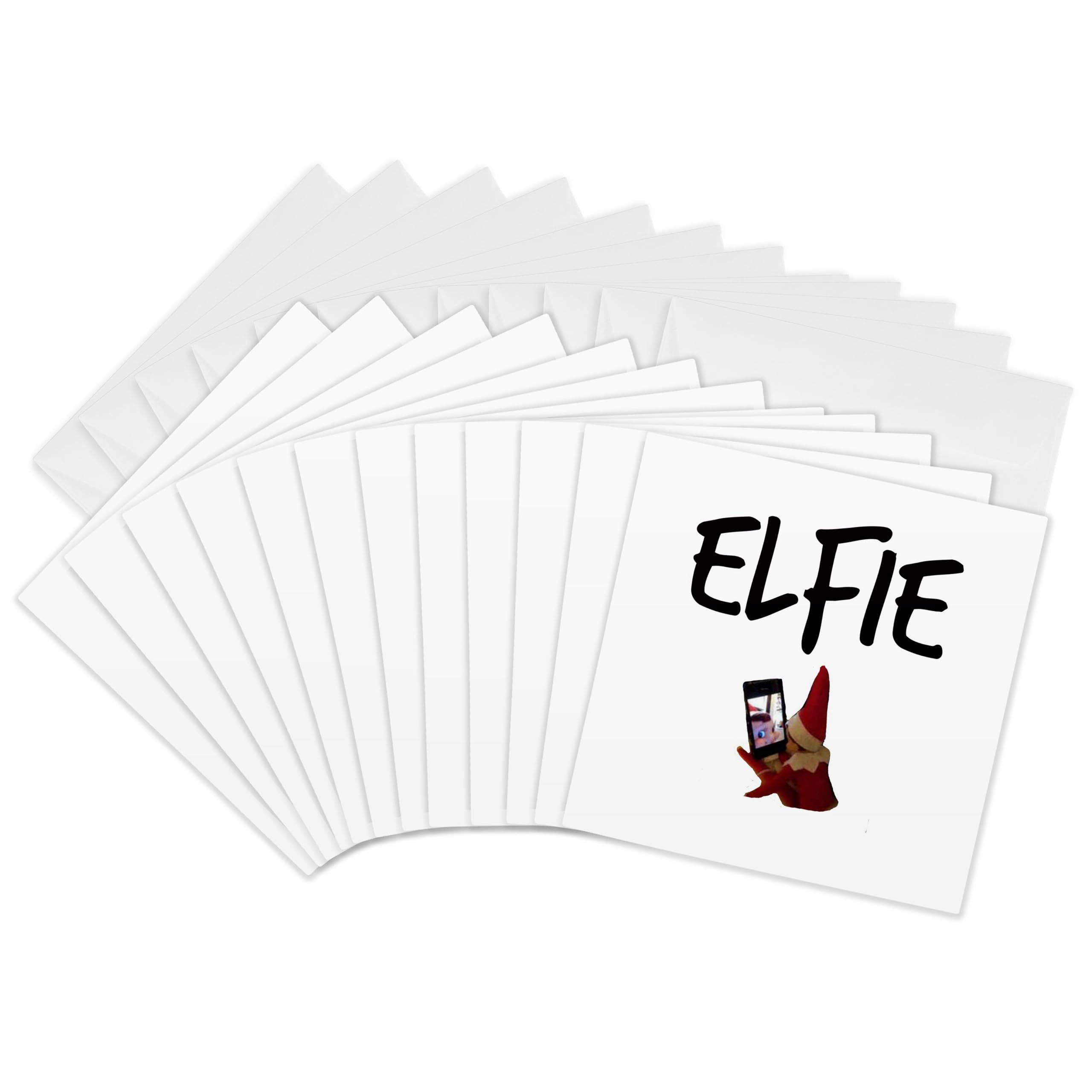 3dRose gc_192444_2 6 x 6-Inch "Elfie, Black Letters on White Background with Picture of Elf Selfie" Greeting Card (Set of 12)