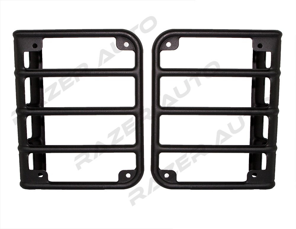 Razer Auto Textured Black Metal Euro Tail Light Taillight Lamp Guards Cover for 07-16 Jeep JK Wrangler Rubicon