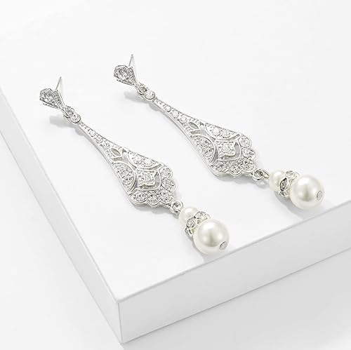 Miniatura 3 de Pendientes de perlas vintage de los años 20, aretes Art Deco de los años 20, joyería de la aleta de los años 20, aretes colgantes de boda, regalo