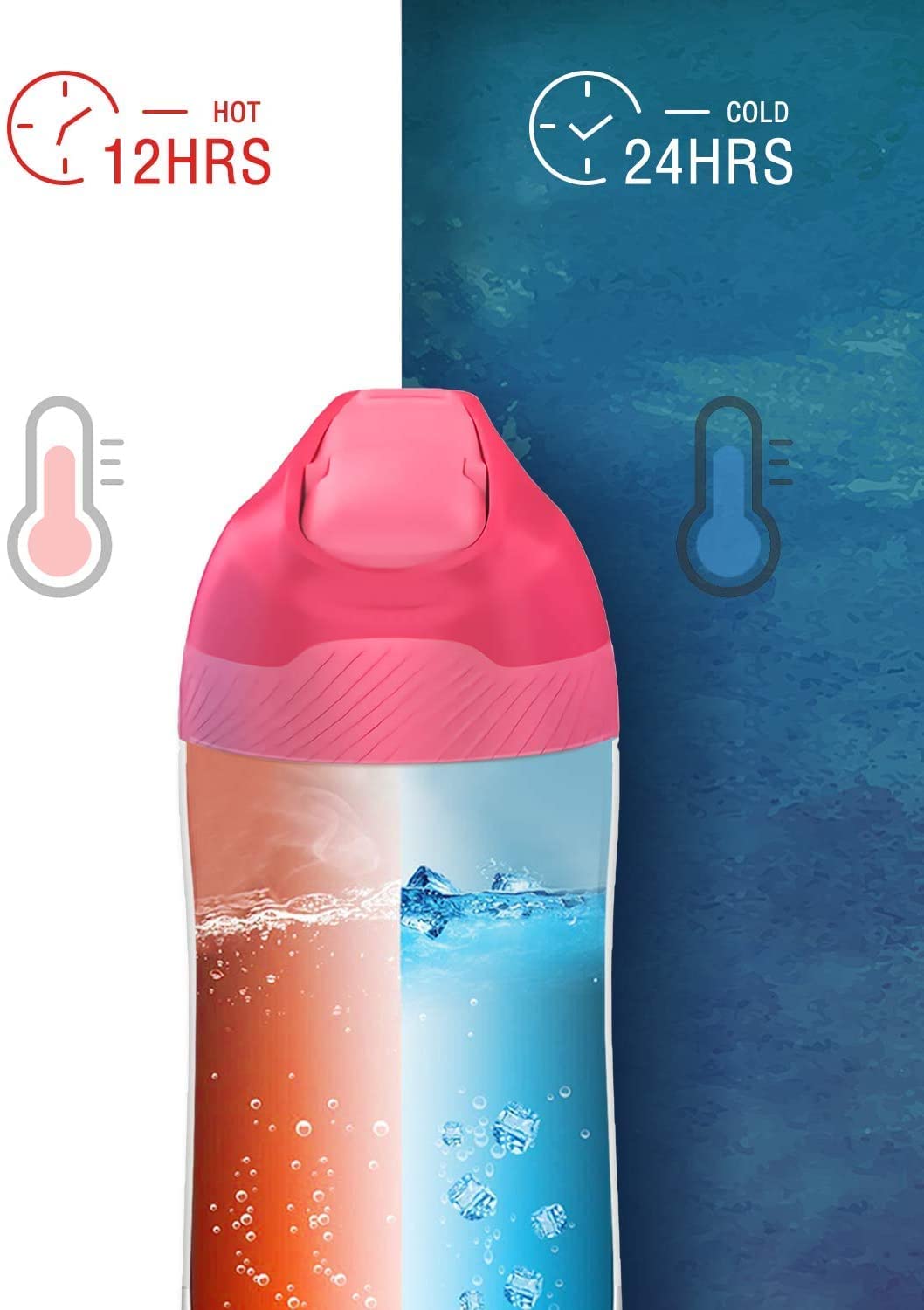 FEIJIAN Borraccia Bambini acciaio inox con cannuccia, Senza BPA- Thermos 400ml, senza Perdite Bottiglia Termica - Caldo/Freddo, Bottiglia Acqua riutilizzabile - per campeggio, scuola, asilo