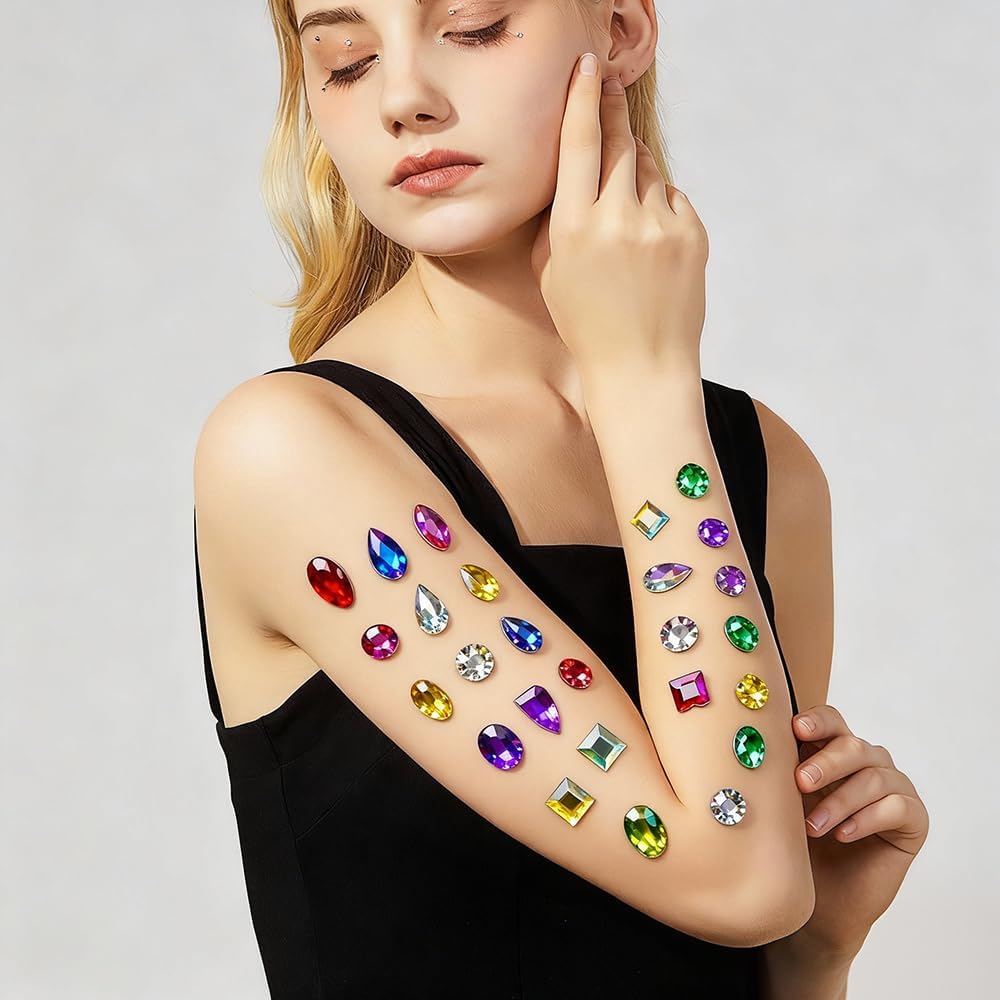 Mixed Set of 300 Ab Color Flatback Rhinestones – Assorted Shapes for Bedazzling, DIY Costumes, Masks, Party Decor, and Crafting Gems