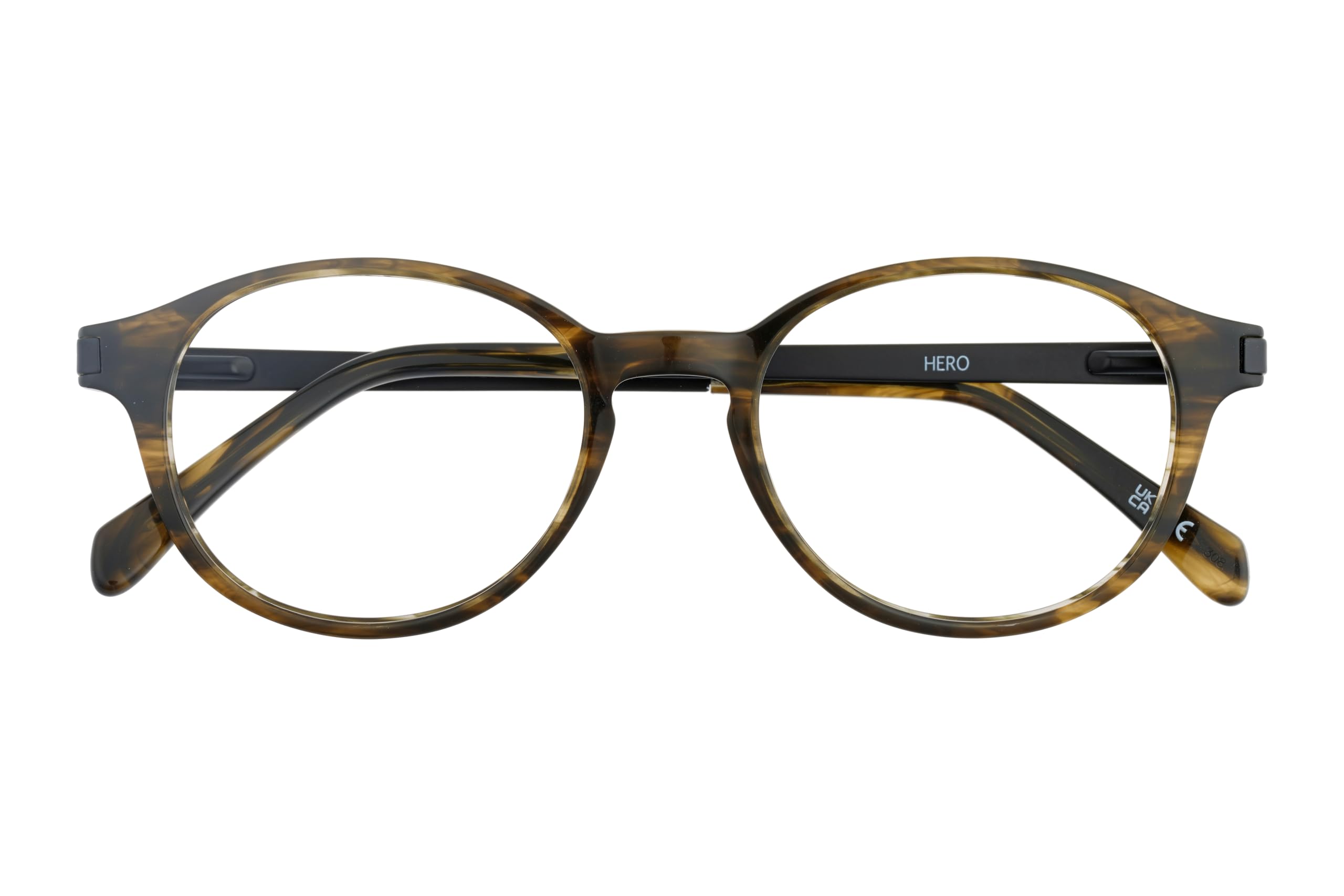Hero Brille mit Sehstärke für Herren optional mit Sonnenbrillentönung oder Blaulichtfilter, Rund, gefertigt aus Acetat (inklusive Brillenetui)
