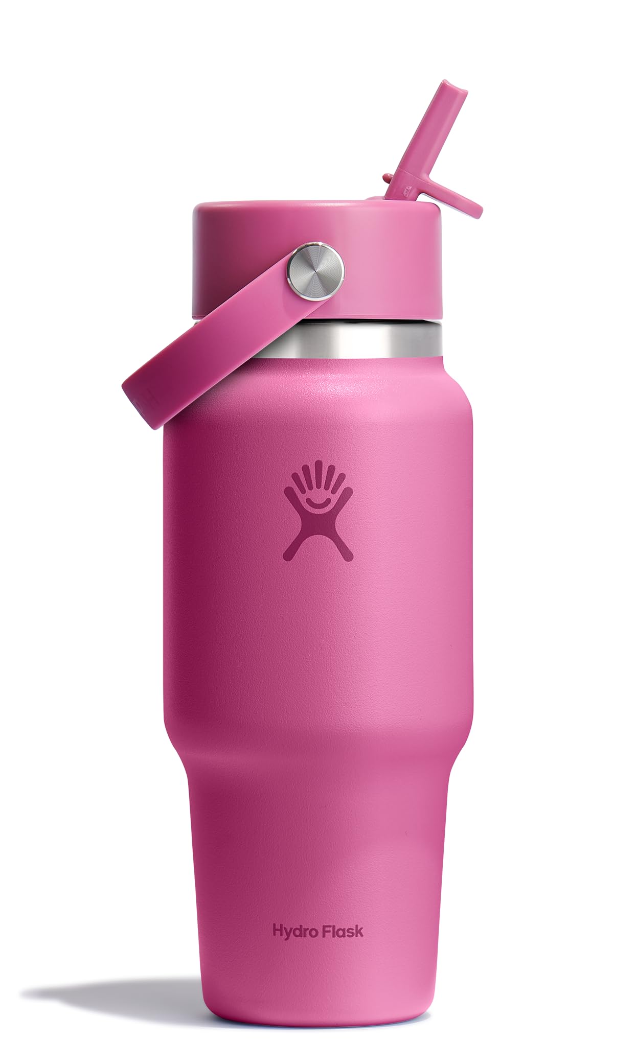 Hydro Flask Travel Water Bottle - Insulated Stainless Steel - Wide Straw Lid, Non Spill, Leakproof in 24 Oz Reef Pink