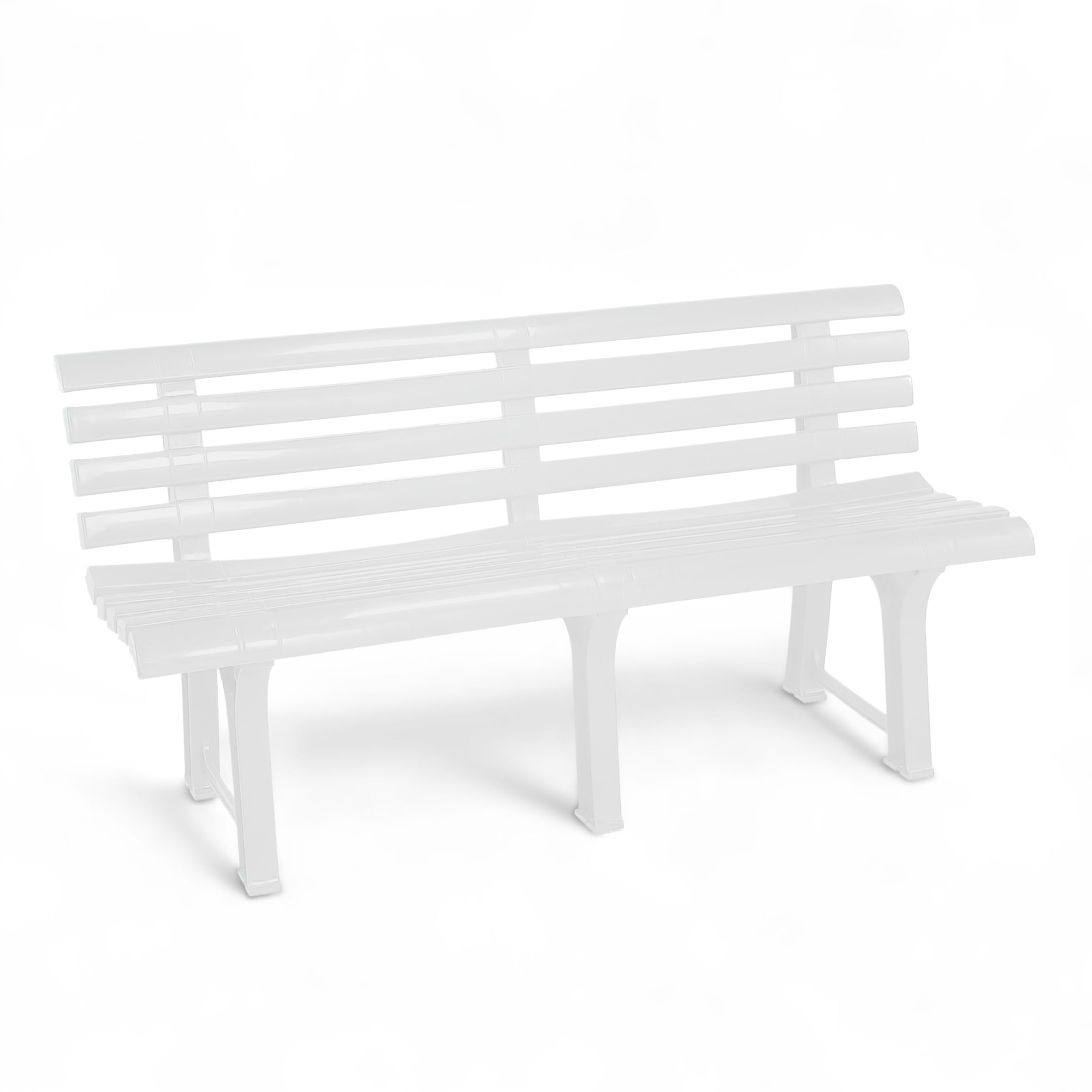 Spetebo Banco de jardín de plástico de 3 plazas 145 x 74 cm – blanco – Banco de jardín con respaldo resistente a la intemperie 200 kg de carga – Banco de jardín para exteriores sin reposabrazos para 3