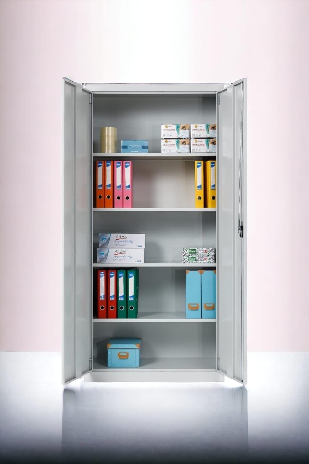 furni24 Aktenschrank, fertig montiert, 180x80x38cm, Stahlflügeltürschrank Materialschrank, Abschließbarer Spind, Aktenschrank mit 5 Fächern, Werkzeugschrank, Mehrzweckschrank, Universalschrank, grau