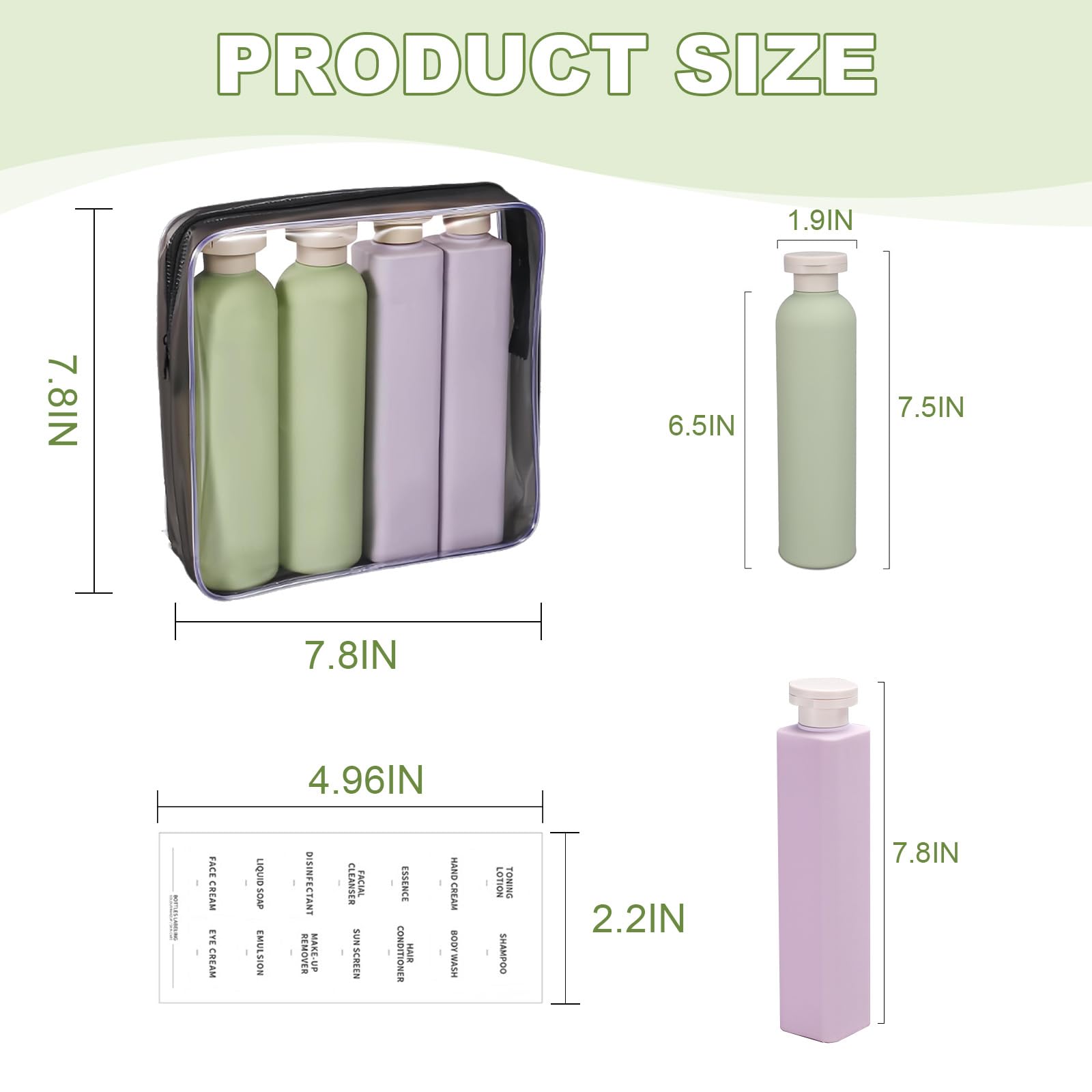 4 Piezas Botes Viaje Rellenables 260 ml/250 ml Frascos Viaje Avion Tapa Abatible Recipientes con Etiqueta Travel Bottles para Rellenar Champú Ducha loción y Artículos de Aseo