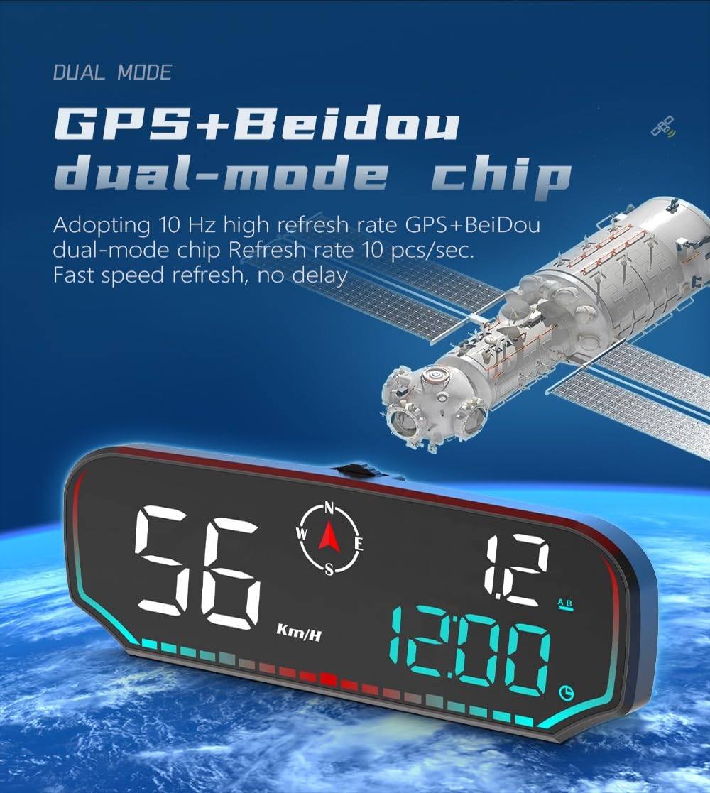 OBEST Car HUD Auto Head Up Display Auto HUD GPS- Tachimetro digitale GPS per auto, Allarme Velocità,con supporto a ventosa girevole