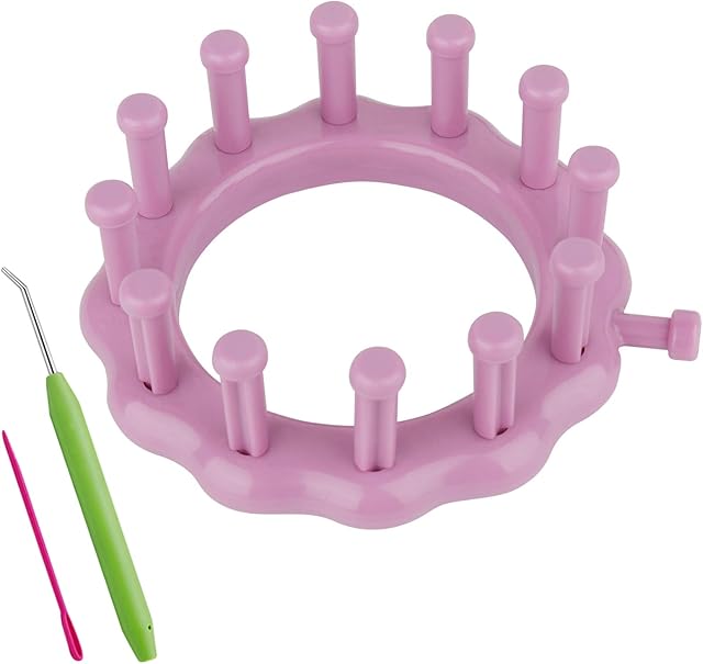 Coopay 12 Peg Flower Knitting Loom, Small Round Knitting Loom for Woollen Flowers, Baby Hats or Socks, Knitting Versatile Little Loom Set for Children Beginners, Diameter 9cm/3.5 in, Purple
