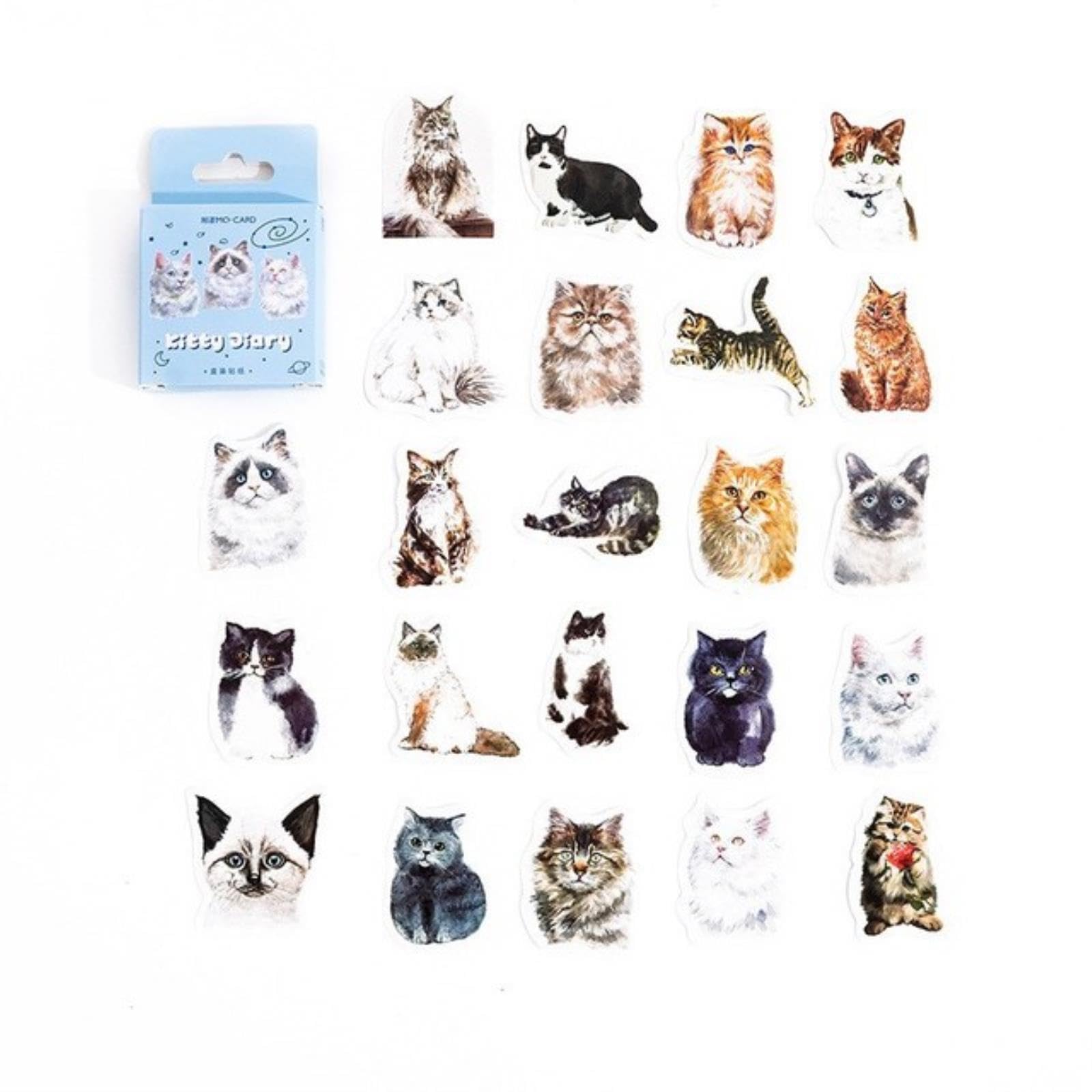 46 Pcs Cat Theme Stickers Decoración Kawaii Cats Stickers Self-Adhesive Scrapbooking Stickers For Planners Scrapbook-As photo