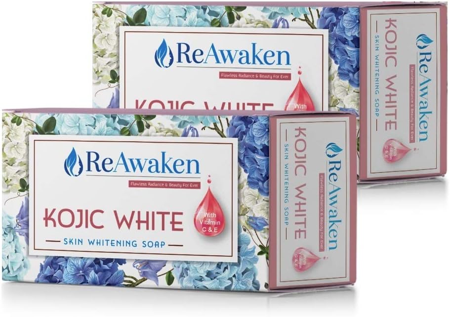 ReAwaken Kojic White Skin Whitening Soap - Bright Skin for Men & Women, Enriched with Vitamin C & E – 100 gm (Pack of 2)