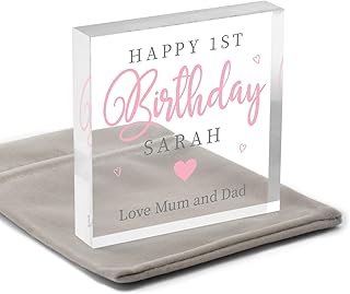 Happy 1st Birthday Gifts for Daughter Girls Granddaughter Niece - Personalised 1st First Birthday Gifts for Baby Girl - 1st Year Birthday Gift Girl - Niece 1st Birthday Gifts - With Grey Bag