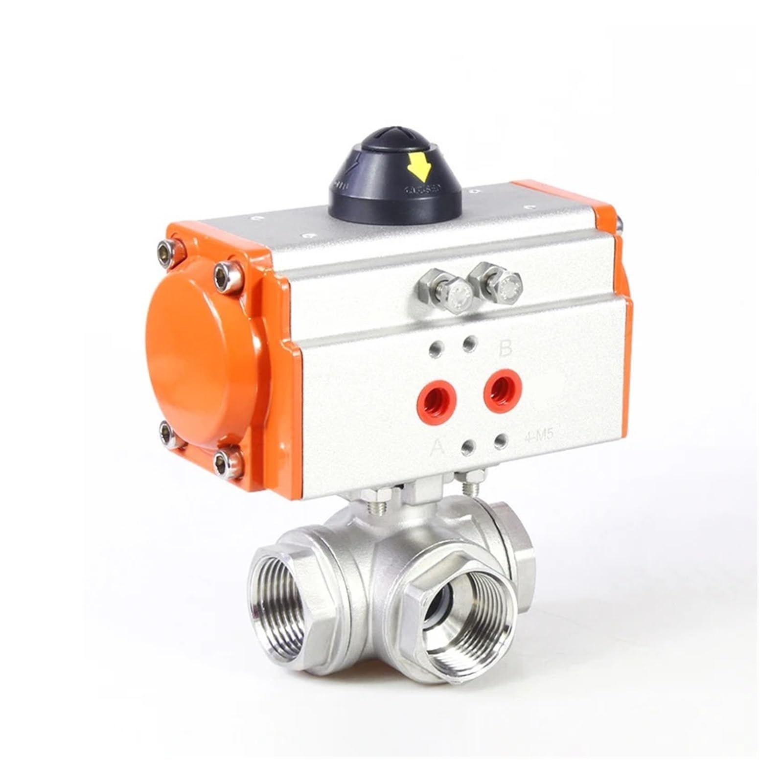 Vanne à sphère pneumatique 3 voies T 1/2 inox 304 à double effet