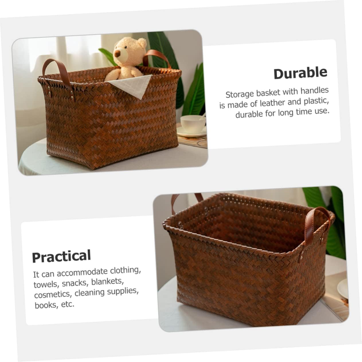 Woven Laundry Basket with Handles Medium Portable Sundry Storage Organizer for Clothes Towels Snacks Cosmetics Multipurpose Home and Outdoor Use