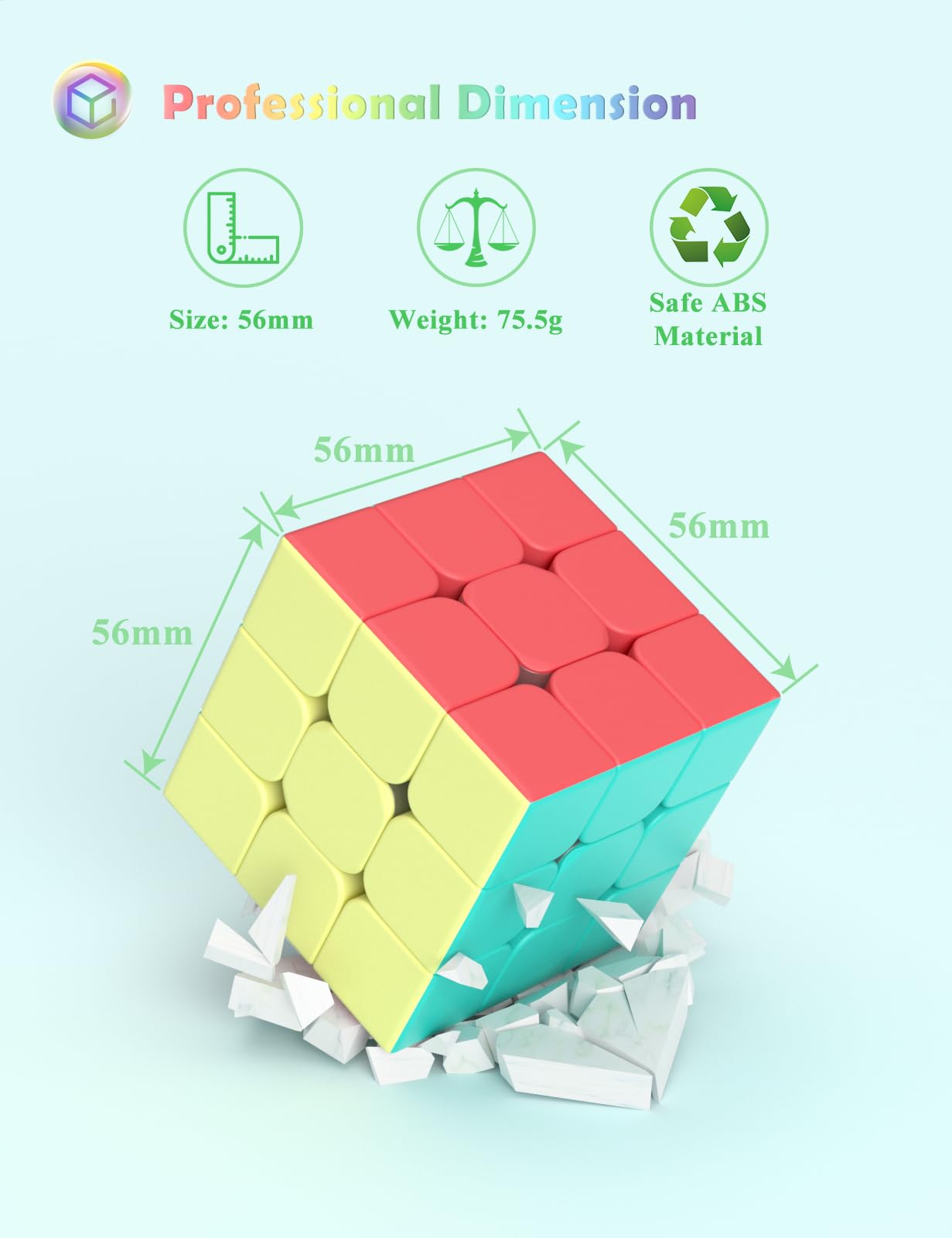 ROXENDA Speed Cube 3x3 Stickerless, Cubo Magico 3x3x3 Professionale, 3D Puzzle Rompicapo per Adulti e Bambini, Cubo Magico di Puzzle Bambini Adolescenti Adulti (3x3x3)