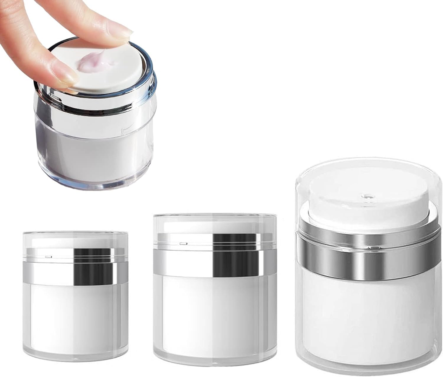Airless Pump Jar, 3-Pack, Press Type, Cream Jar, Cream Case, Leak Proof, Pollution Prevention, Blackout, Stylish, Refill Bolt, For Cream, Lotion, Foundation, Shampoo, Business Trips, Travel