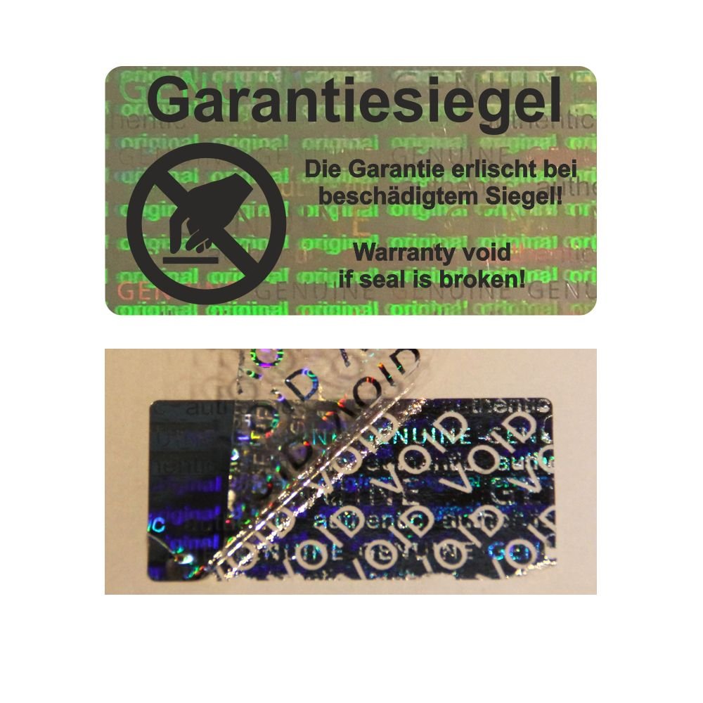 ologramma VOID - Etichette di sicurezza "sigillo di garanzia con logo" su rotolo, 40 x 20 mm, 1000 pezzi (nero)