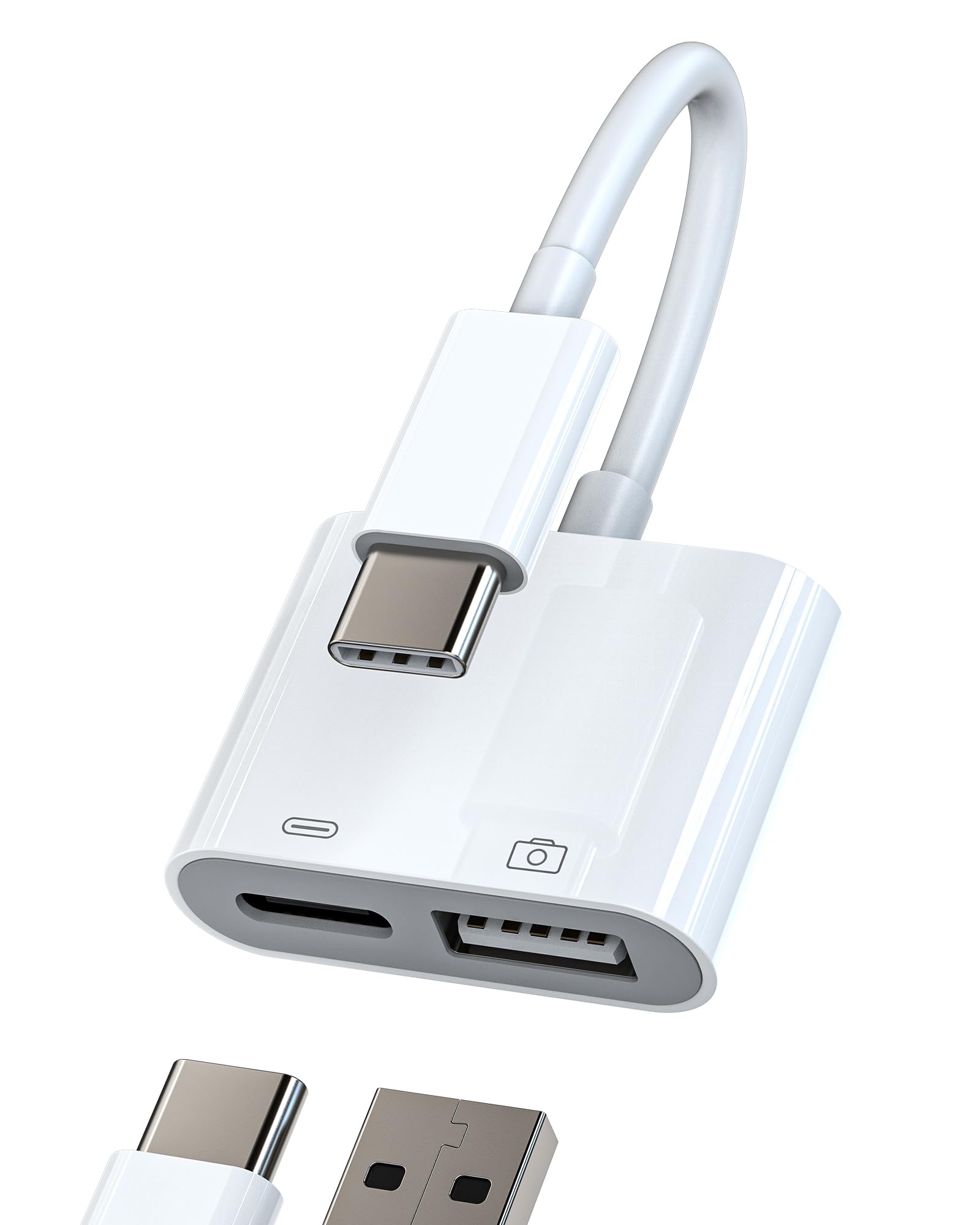 USB C Splitter OTG Adapter for Iphone 17 16 15 Pro Max Digital Camera Cable Type C for Apple (2in1)Charging Connector Charger 3.0 Thunderbolt Power Tipo C to USB-A Dual Converter for Ipad Android Data