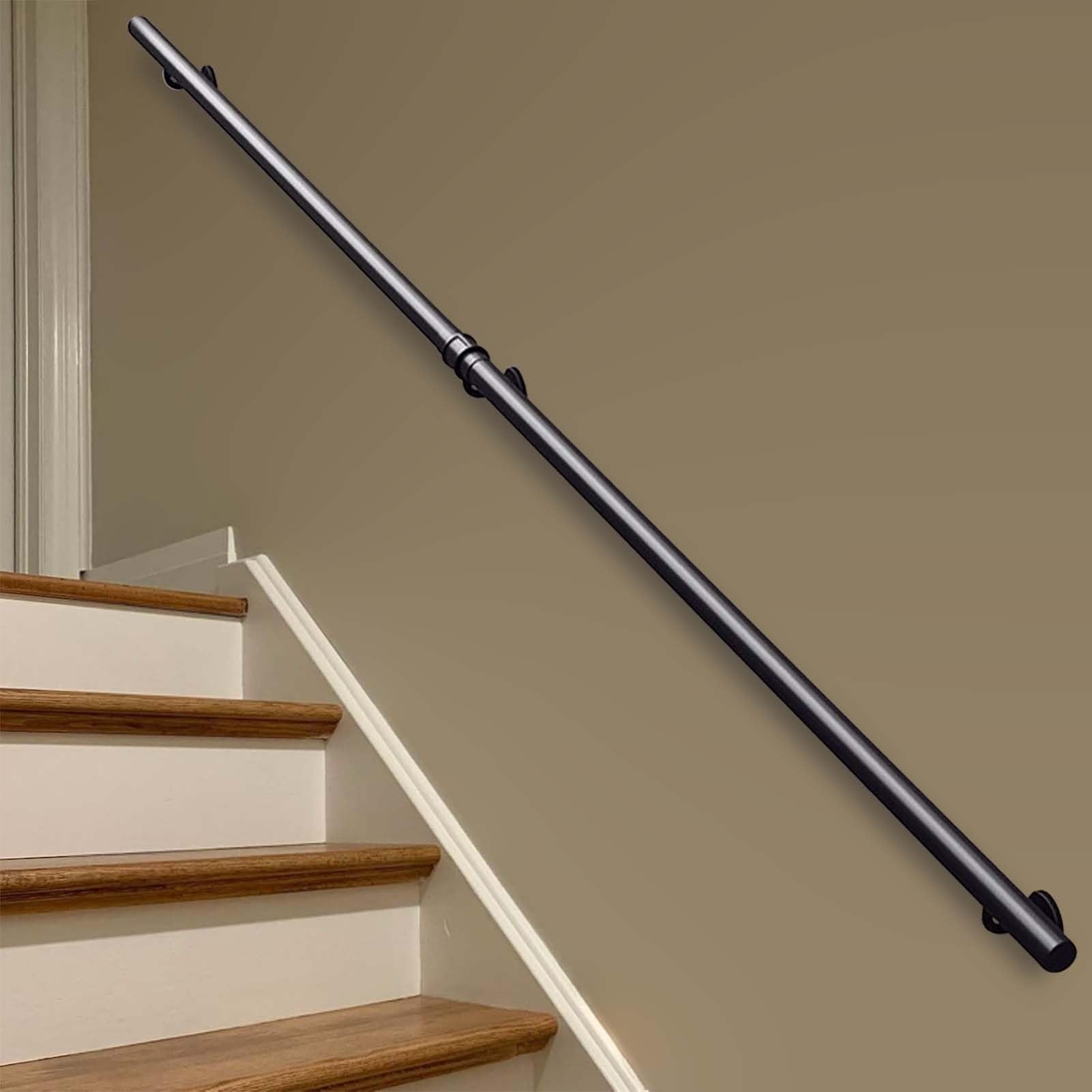 FKXSXAZ Stairs Staircase Handrail Banister Rail Support Kit, Indoor Outdoor Wall Mounted Exterior Hand Rails with Wrought Iron Brackets and Screws, Black Grab Bar Kit(16ft/480cm)