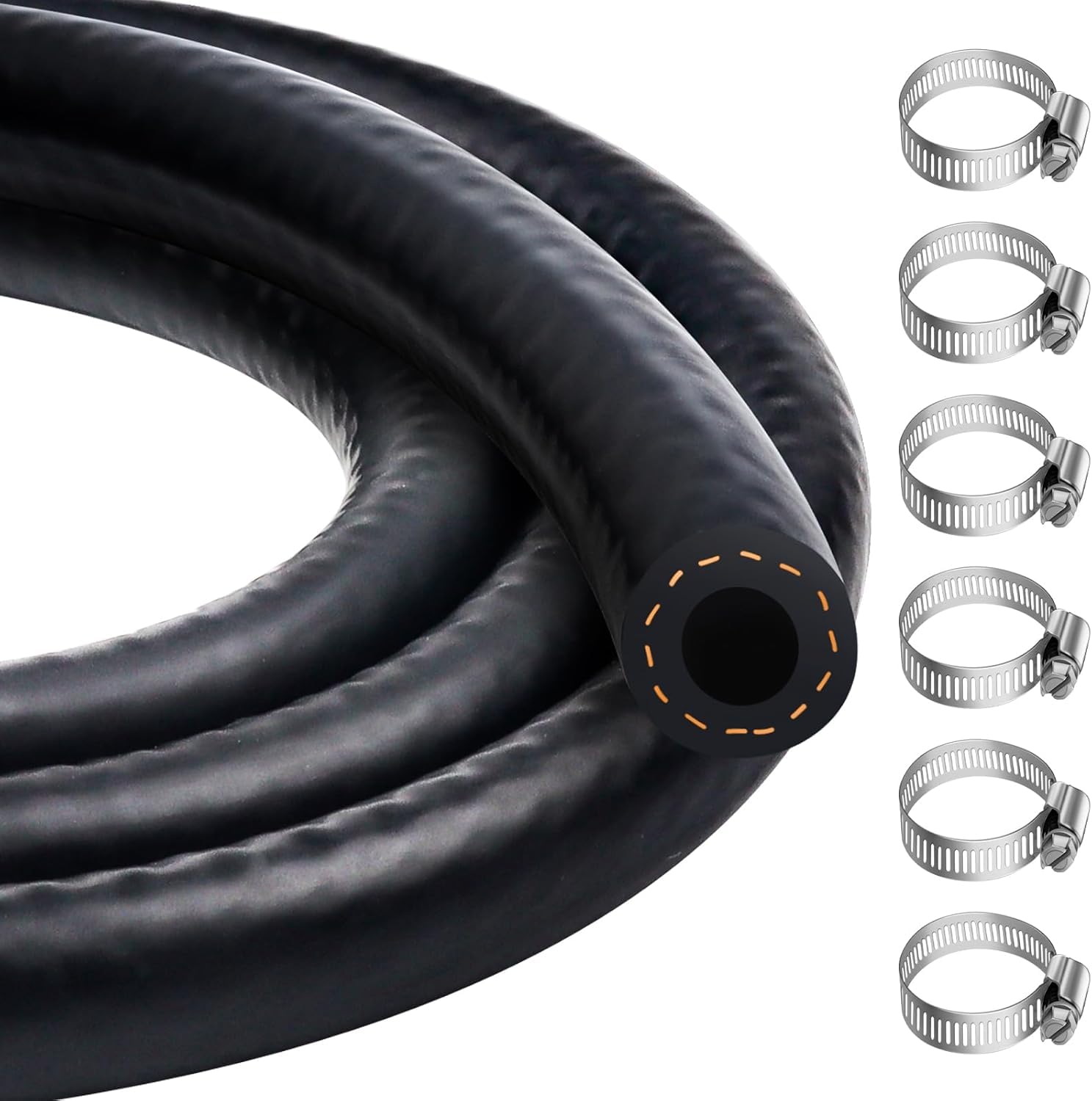 4mm Fuel Line Hose,Fuel Hoses,Gas Line Hose,1 Meter Rubber Pipe with 6 Hoses Clamps,Outer Diameter 10mm,Car Fuel Tube,Petrol Rubber Tube,Diesel Pipe for Trucks,Cars,Tractors and Small Engines