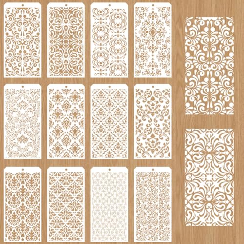 GOMAKERER 12 pochoir de Peinture Décorative 12 Styles Pochoirs Damassés pour Artisanat Pochoirs de Texture Vintage Réutilisables Pochoir Technique Mixte...