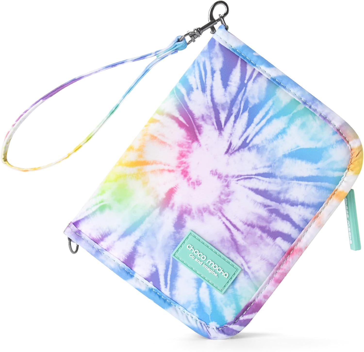 Choco Mocha Girls Passport Cover – Kids Passport Holder Wallet with Zipper & Wristlet Strap for Family Travel, Tie Dye-colorful Tie-Dye (Multi-Color)