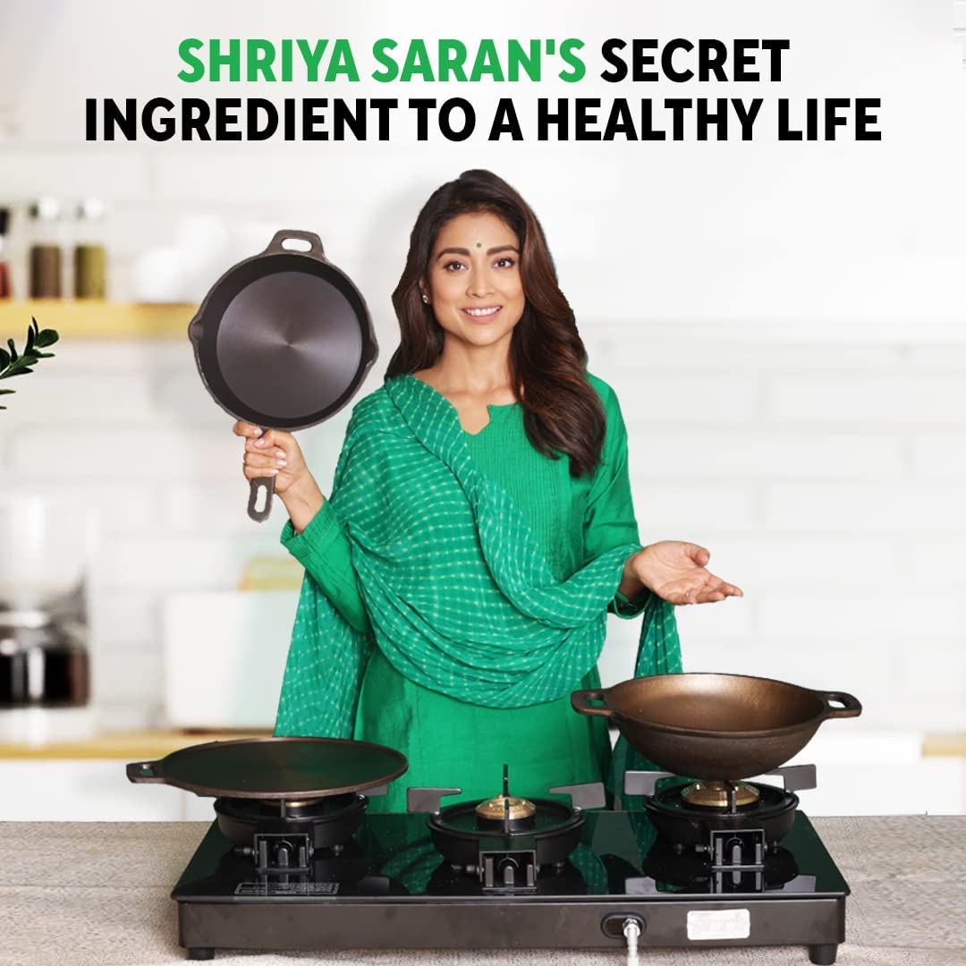 The Indus Valley Pre-Seasoned Cast Iron Cookware Set | Tawa (30 cm) + Kadai (25.4 cm/2.3L) + Fry Pan (23 cm/1.4L) | Kitchen Cooking Combo Pots and Pans Set of 3Pcs | Naturally Nonstick The Indus Valley Pre-Seasoned Cast Iron Cookware Set | Tawa (30 cm) + Kadai (25.4 cm/2.3L) + Fry Pan (23 cm/1.4L) | Kitchen Cooking Combo Pots and Pans Set of 3Pcs | Naturally Nonstick