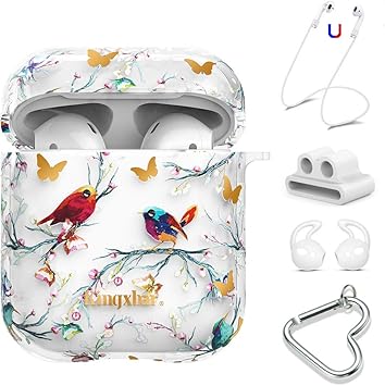 Amazon Com Kingxbar Airpods Case Cover Cute 5 In 1 With Bling Crystal From Austria For Apple Airpods 2 1 Protective Bird Design Hard Pc Skin Case With Keychain Anti Lost Strap Earhooks Electronics