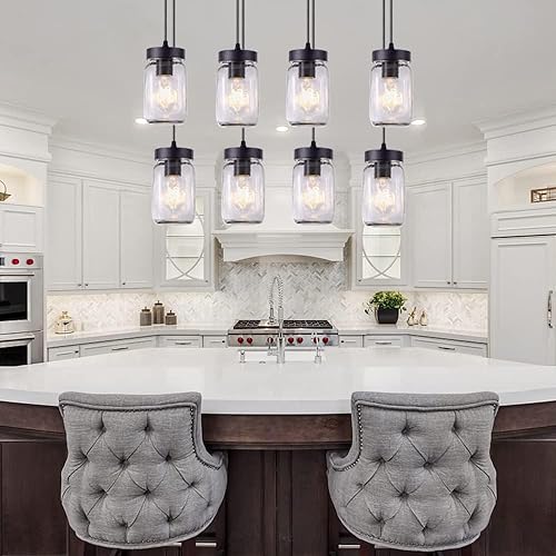 Miniatura 7 de Wellmet Candelabro de tarro Mason de 8 luces para comedor, rústico de granja lineal para sala de estar, iluminación de isla de cocina, acabado negro