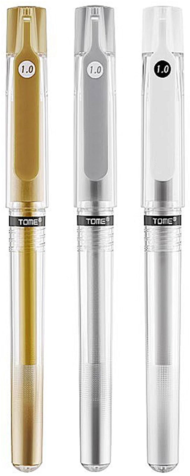 White Gold Silver Gel Pens 1.0mm Ballpoint Pen with Clip Rollerball Highlighters for Art Drawing Sketching Writing - Pack of 3