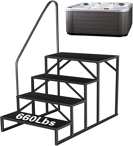 Escaleras de bañera de hidromasaje con pasamanos, escalera de piscina de 2 escalones sobre el suelo, escaleras antideslizantes para caravana,