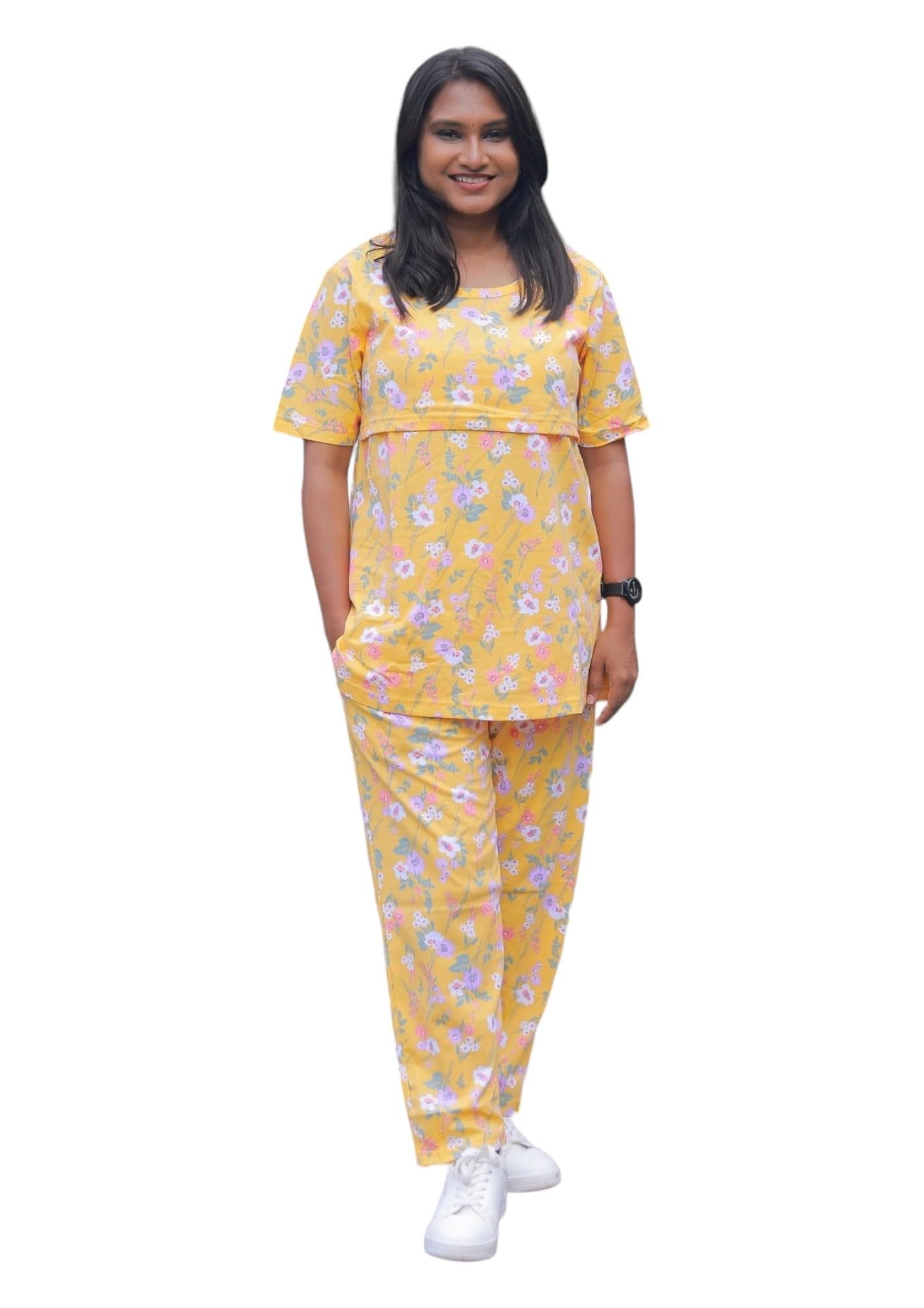 Butter Buds Women's Cotton Blend Digital Printed Zipless Maternity/Nursing & Feeding Night Suit Set of Top & Pajama Set Nursing Night Dress-image-48