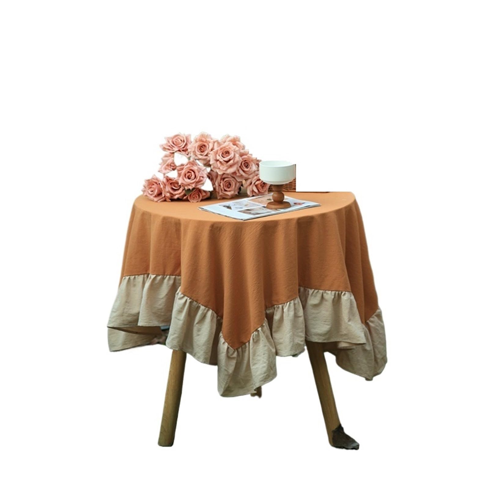 Nappe à volants rustique et lavable : couverture de table ronde 90cm pour cuisine et fête