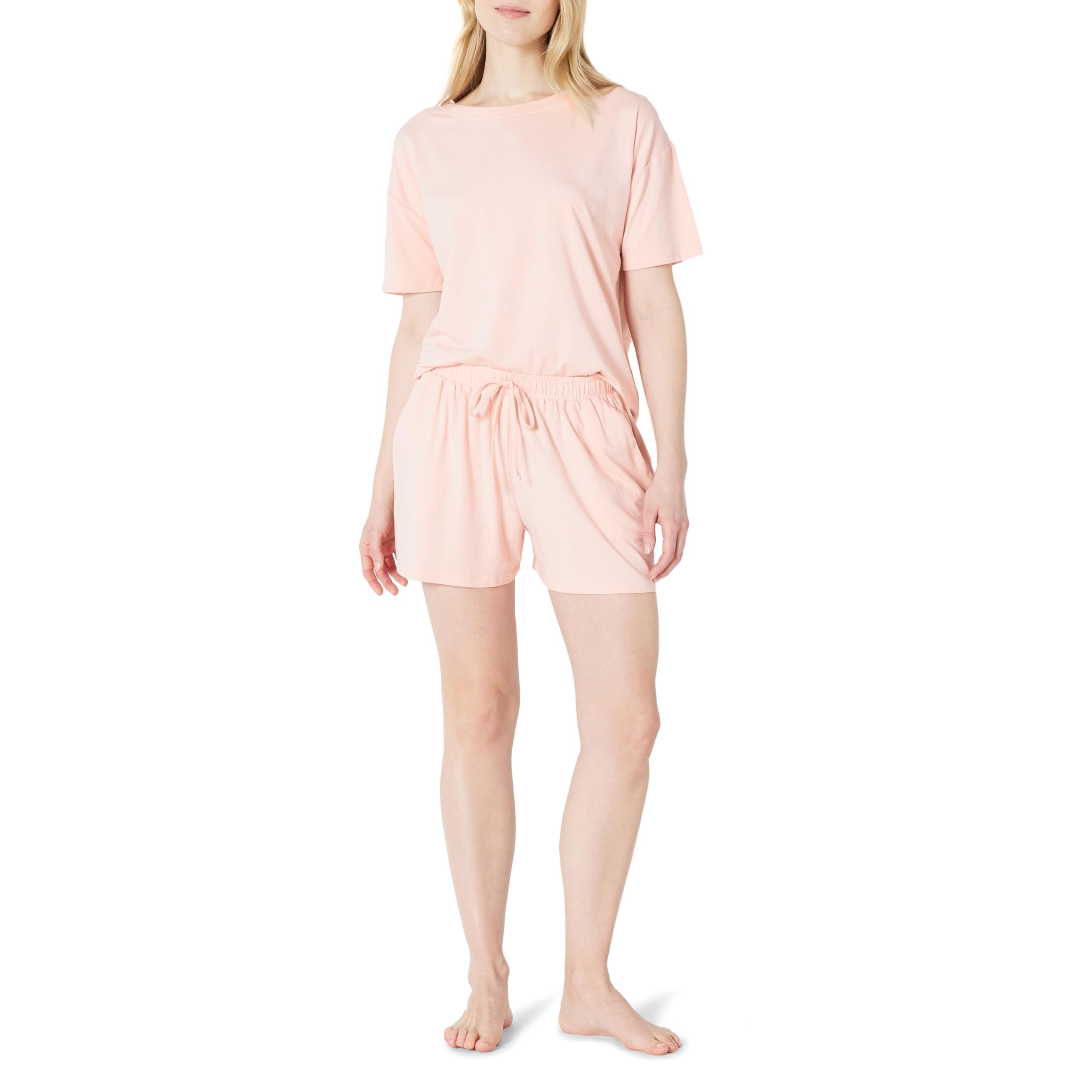 Amazon Essentials Damen Nachtwäsche-Set Aus Kurzärmeligem T-Shirt Und Shorts Aus Weichem Baumwollmix