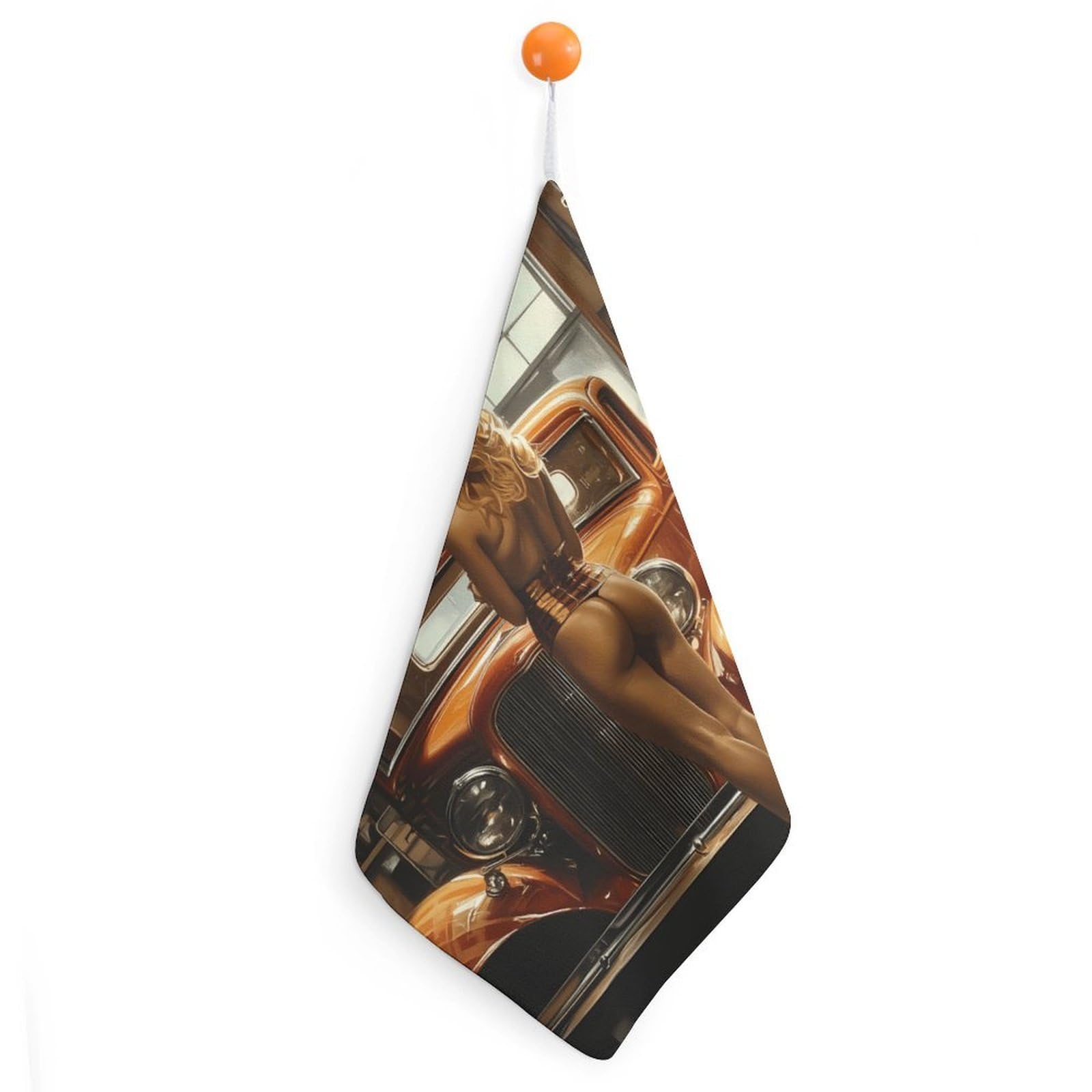 TXFBTRFSA Pinup Women Sexy Hot Rod Car Garage Man Cave Hand Towels with Hanging Loop Kitchen Towel Handkerchiefs Cleaning Cloths