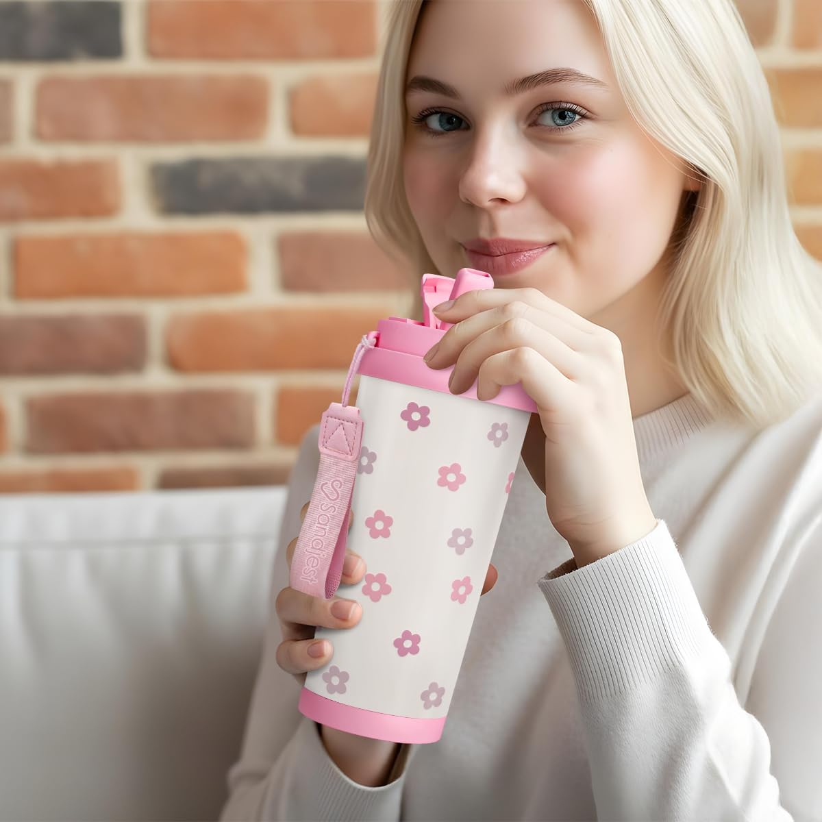 SANDJEST Floral Tumbler - Stainless Steel 2-in-1 Lid Coffee Tumbler 18 oz, Insulated Travel Mug Gift for Women Girls Teen, Birthday Christmas - Image 6