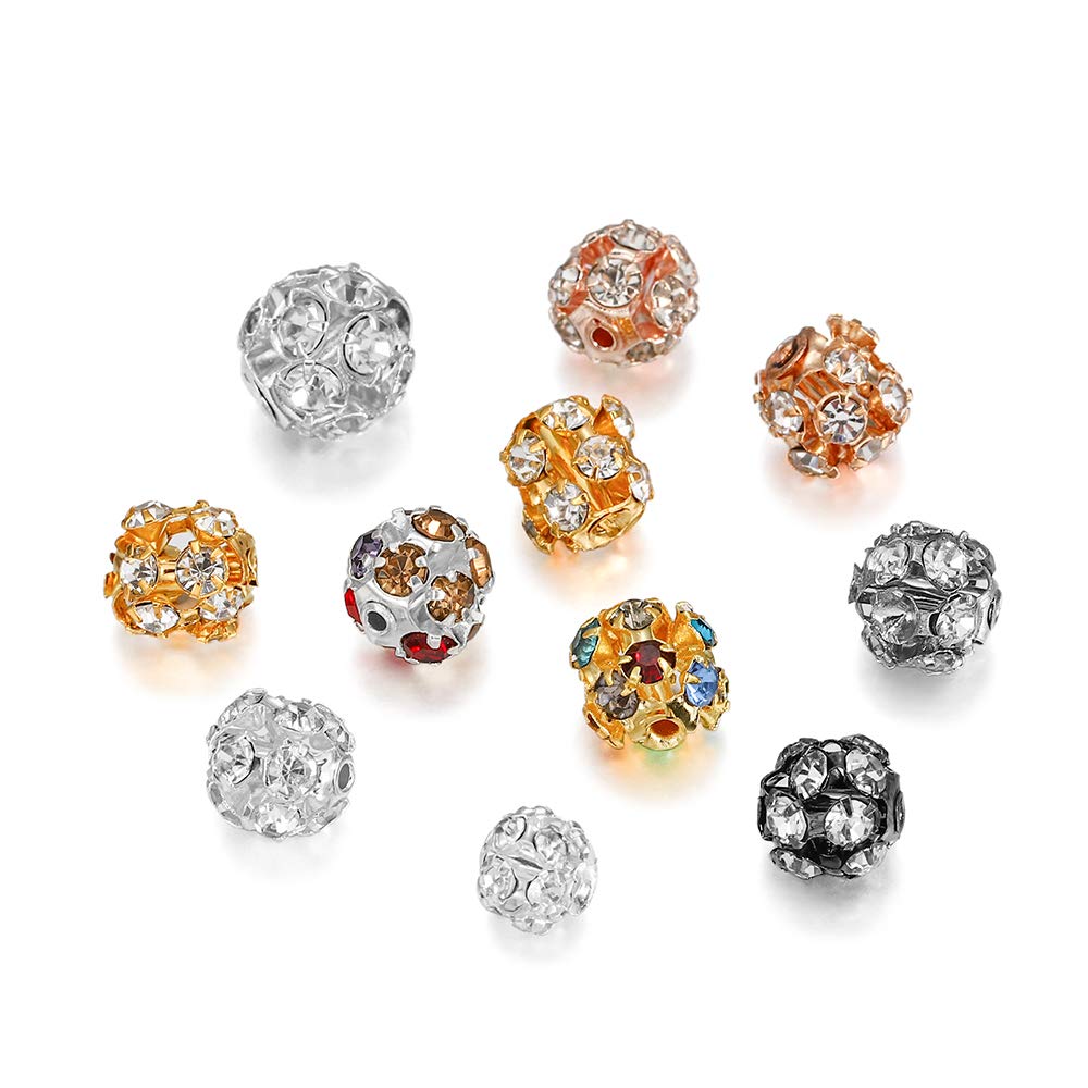 Ciondolo 30 pz/Lotto Rame Placcato Vetro Strass Sfera Perline imita Cristallo Rotondo distanziatore Perline sparse (Oro 6 mm)