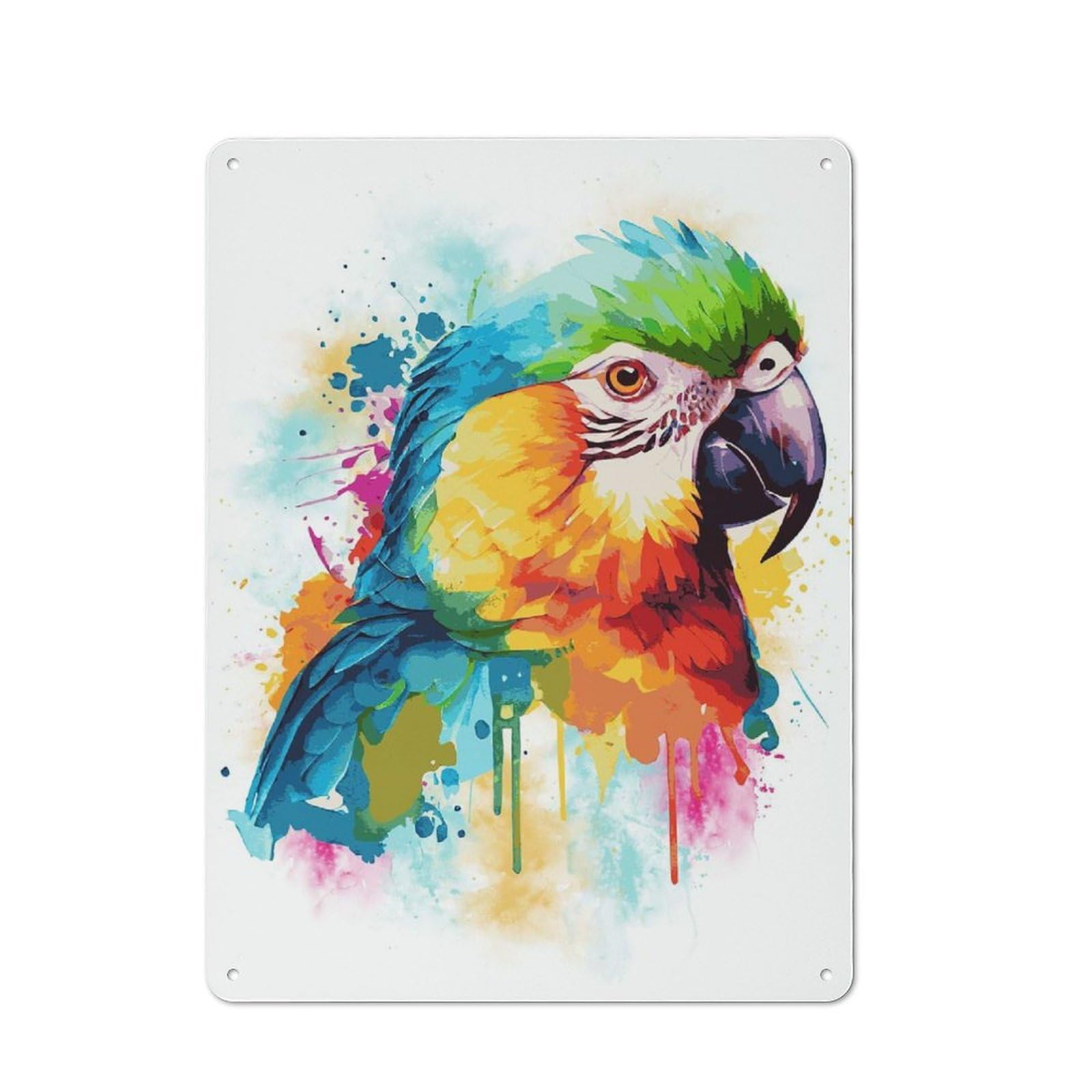 Junmoney Style-8 Tin Wall Plaque 40X30cm With Abstract Parrot Painting For Hallway Wall, With Clear Retro Wall Decor Character
