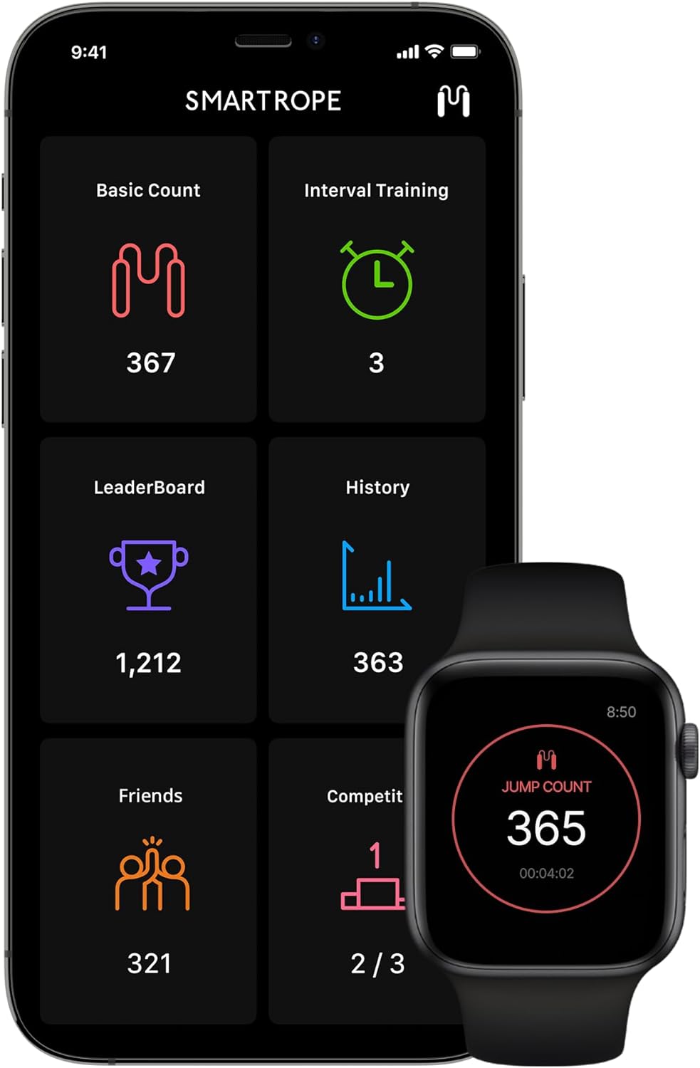 Tangram Smart Rope Rookie - App-Connected Jump Rope for Fitness and Workouts, Adjustable Length, Bluetooth 4.0 Enabled, Track Calories and Jumps (Black/Orange)