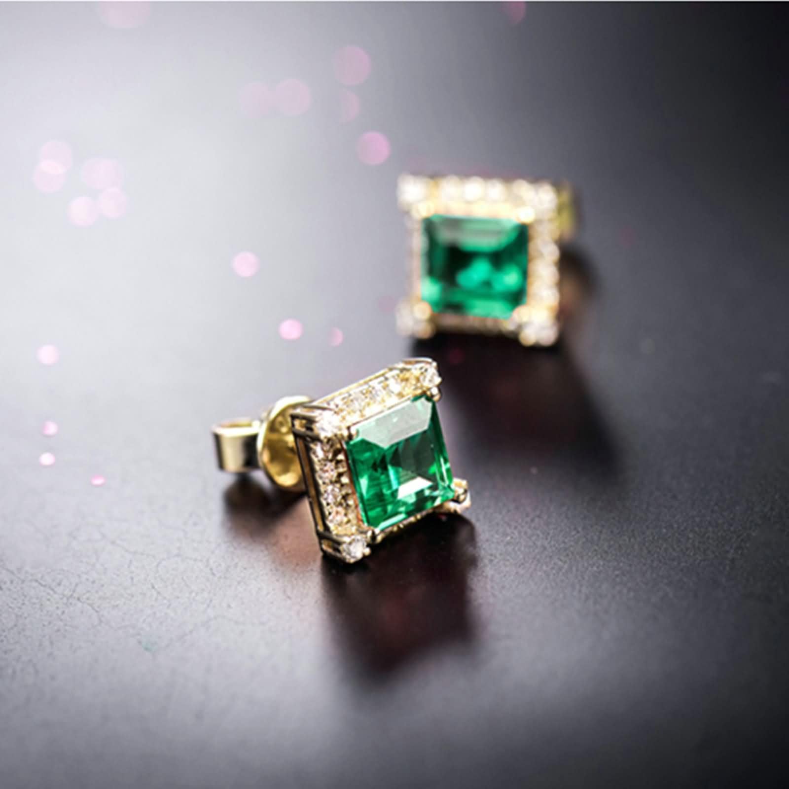 Ohrringe Hochzeit 375/585 / 750 Gold für Damen, Quadrat mit Smaragd 1,6 Karat und Diamant, Stecker Frauen Ohrringe Gold Grün