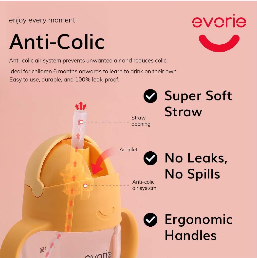 Evorie Tritan Weighted Straw Sippy Cup Twin Pack - Leakproof Baby Cups For 6+ Months With Handles