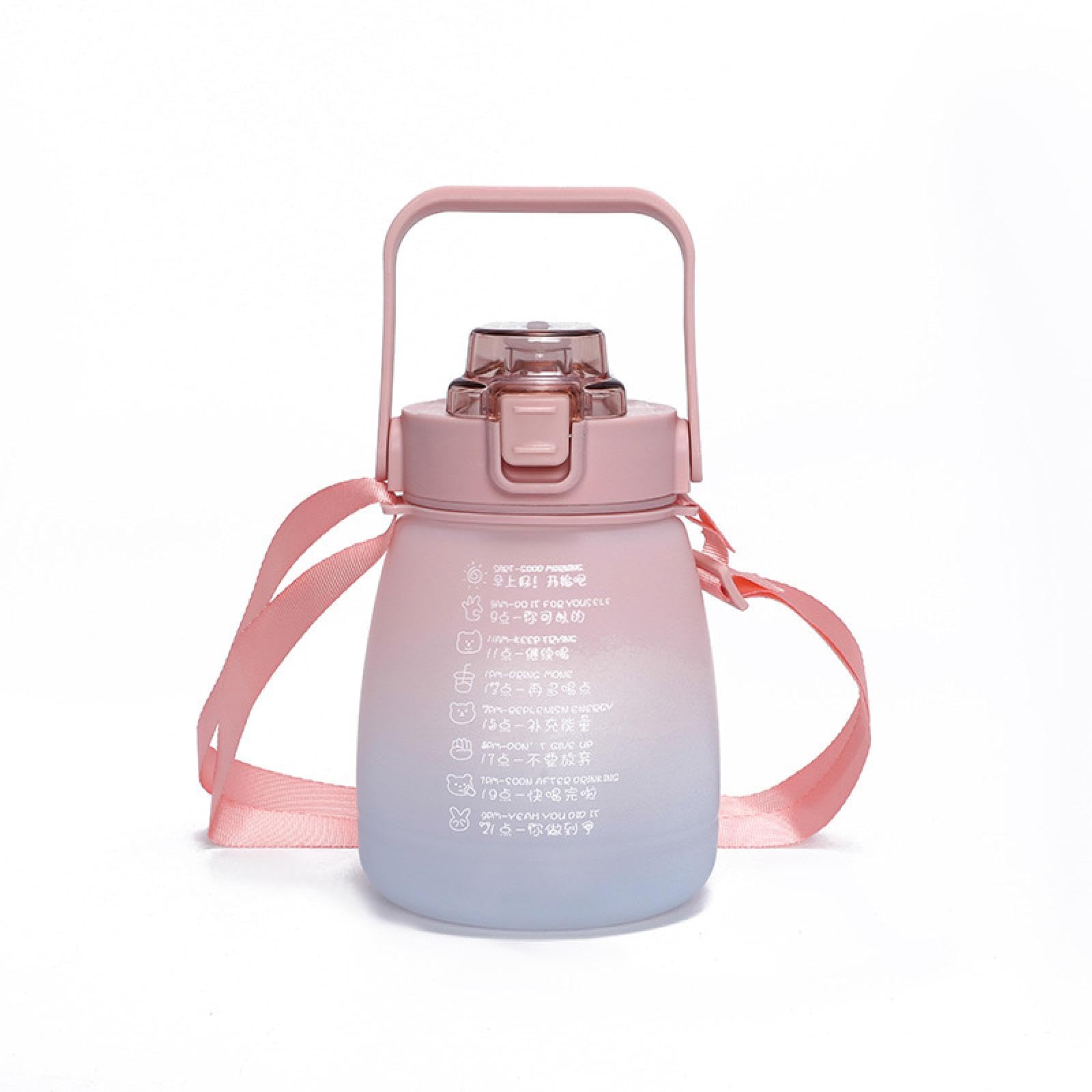 apidaShoulder strap, gradient color, big belly water cup, plastic cup, color spray, chubby cup, sports plastic straw cup, big belly cup