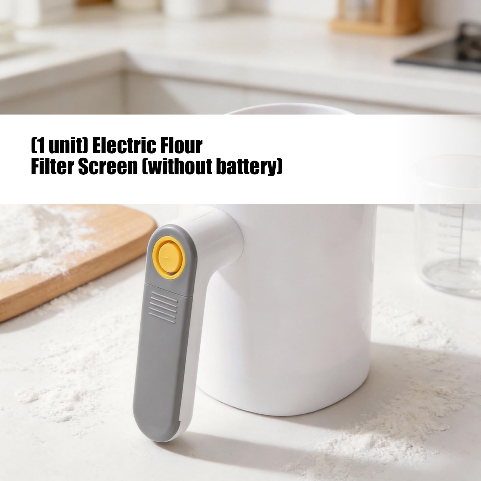 Elektrisches Mehlsieb, handgehalten, batteriebetrieben, Edelstahlgewebe, Mehlsieb, Küche, Kochen, Backen, Gebäck, Werkzeug, Sieb Backen