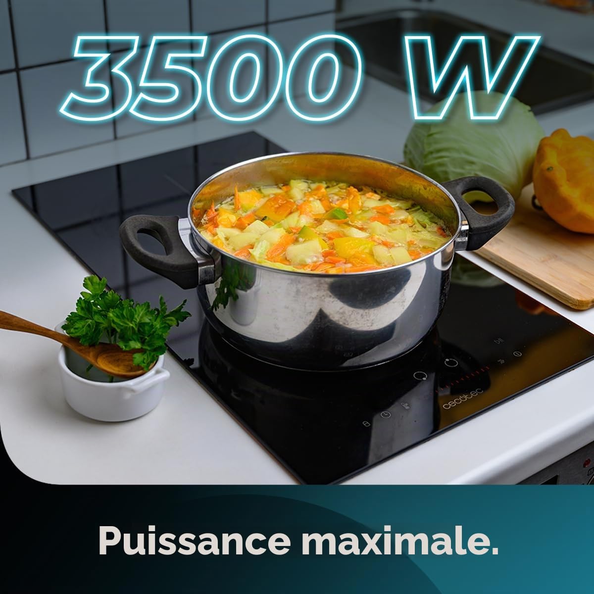 Cecotec Plaque à Induction 2 Feux Bolero Squad I 2100, 3500W | 9 Niveaux de Puissance, Puissance Maximale de 3500 W, Contrôle Tactile, Sécurité Enfants, Minuterie Intégrée, Foyer de 16 cm