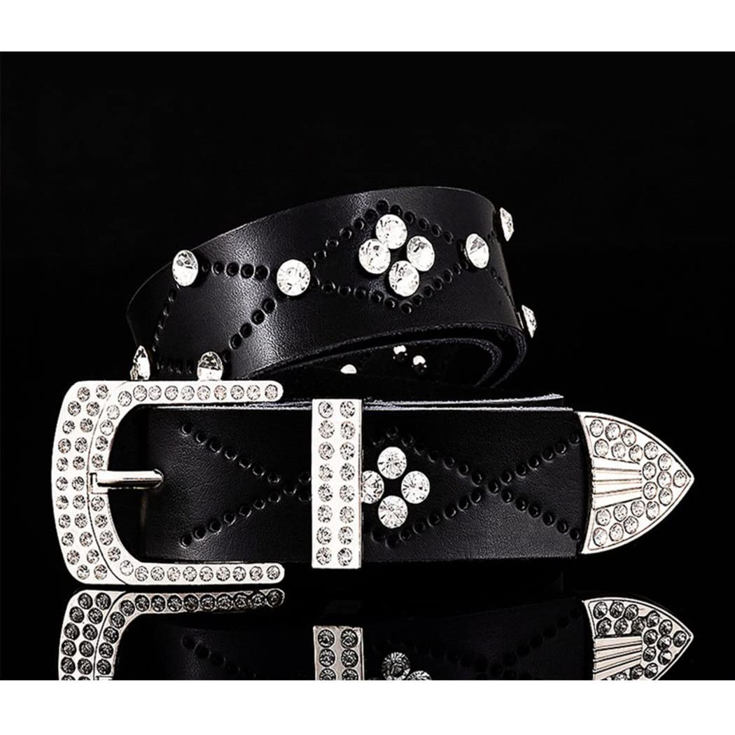 Chico's Western Style Cuir Noir Ceinture Avec Strass Boucle Argent