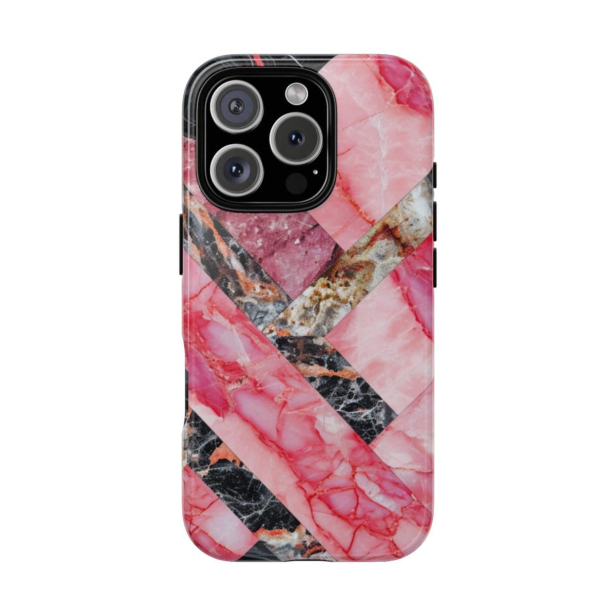 Coque résistante iPhone 16 Pro marbre géométrique rose protection chic - 5