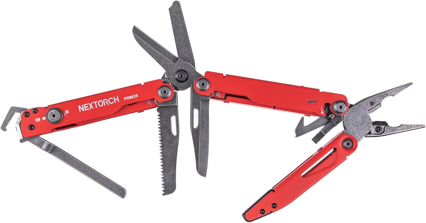 NEXTORCH PIONEER MT20 14-IN-1 Multi-tools Full-Size,Versatile Multi-tool Set with Scissors Needle Nose Pliers Pocket Clip Multi-tool (RED)