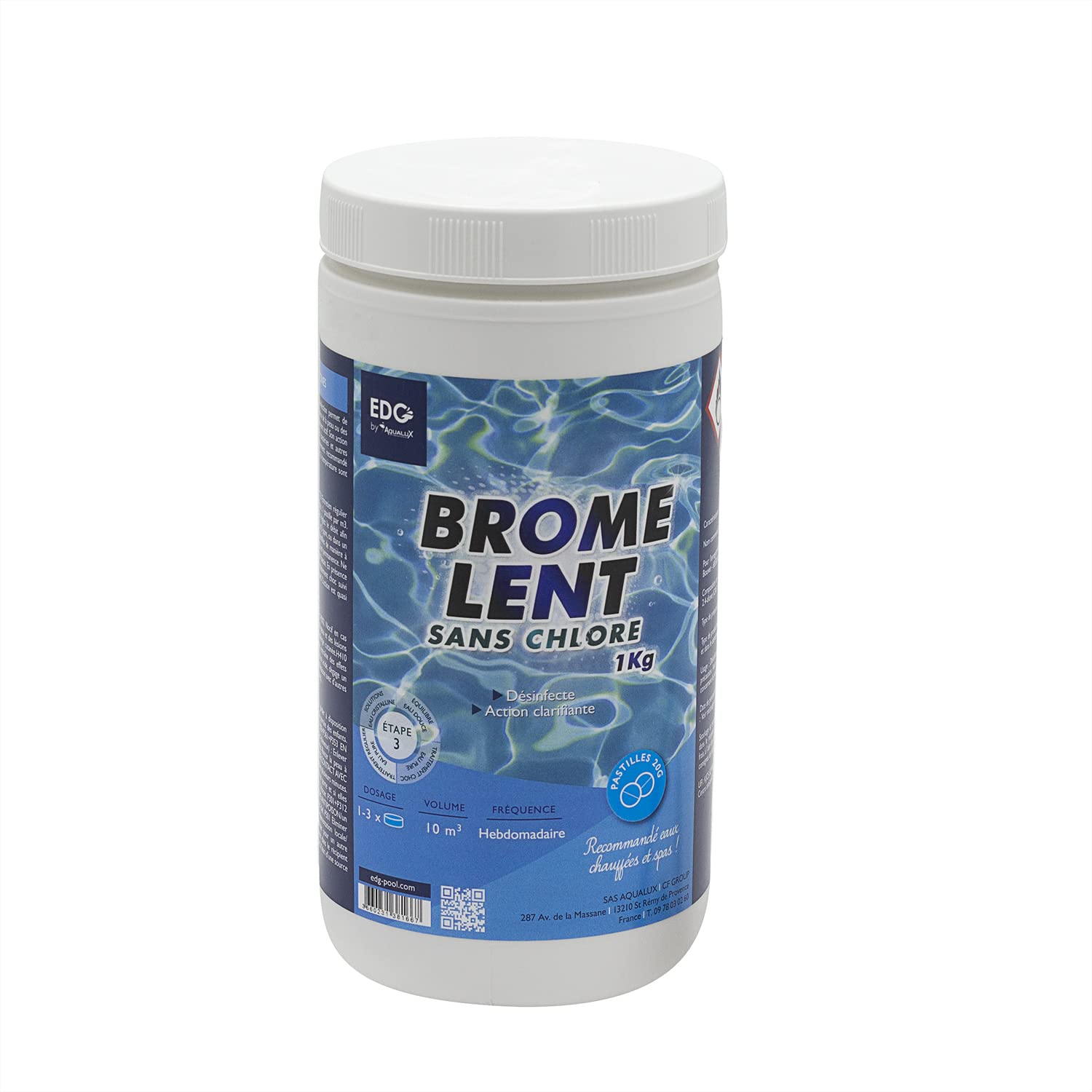 EDG by AQUALUX Brome Lent Pastilles 20g - 1kg | Brome Permanent - Désinfection Régulière - Dissolution Lente + 10 Tests HPS OFFERTS 6 en 1