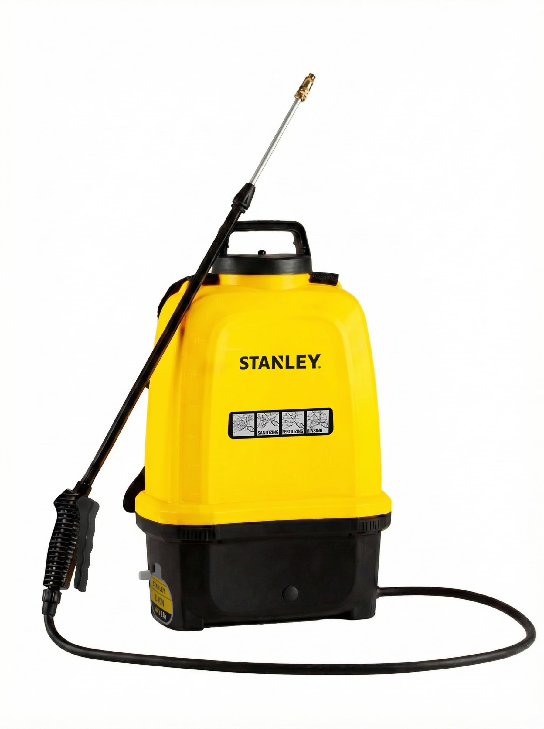 Stanley Irroratore a pressione 16 L, irroratore da giardino, elettrico, batteria al litio ricaricabile, lancia telescopica, ugello regolabile, autonomia 2 h, max. 5 bar, 0,6 L/min, giallo/nero